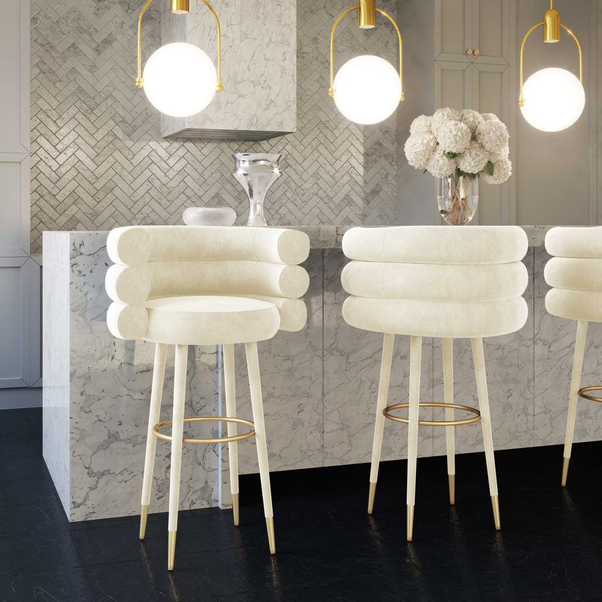 Tabouret de bar Betty en velours crème
