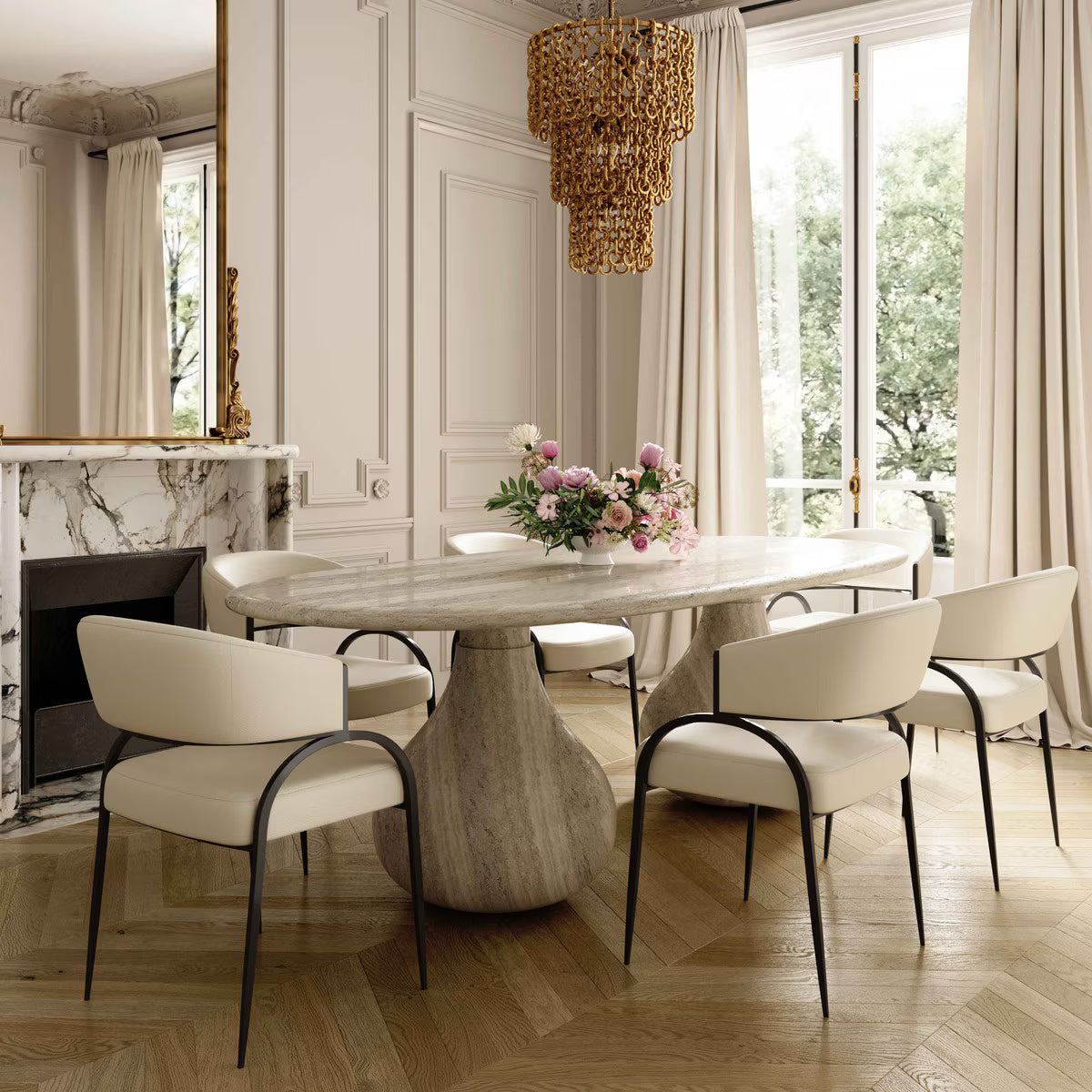 Chaise de salle à manger en cuir végétalien Tatum Cream Performance