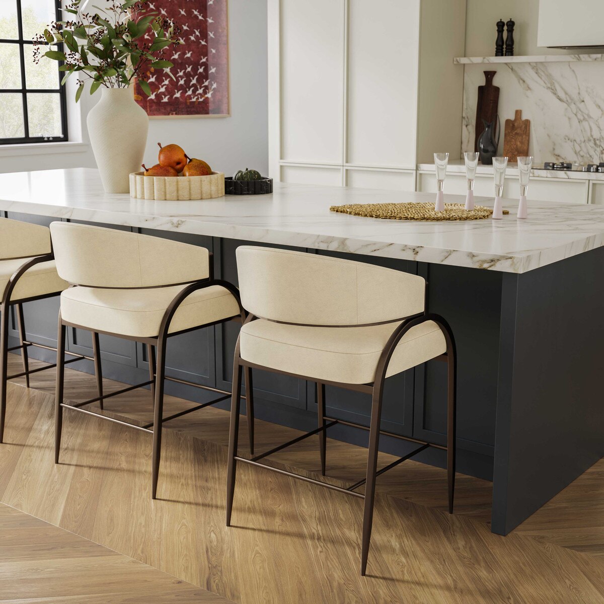 Tabouret de bar en cuir végétalien Tatum Cream Performance