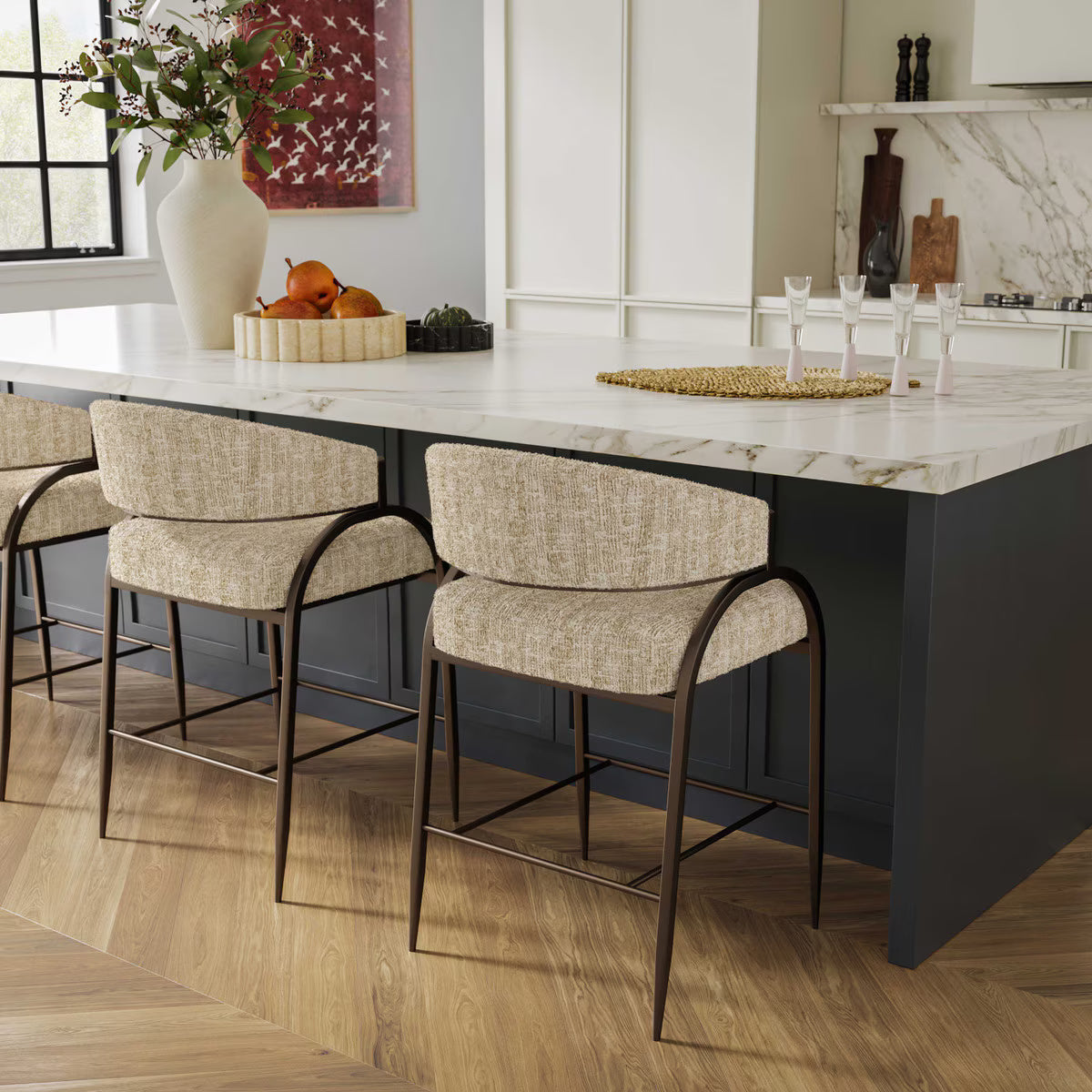 Tabouret de bar Performance Boucle texturé crème Tatum