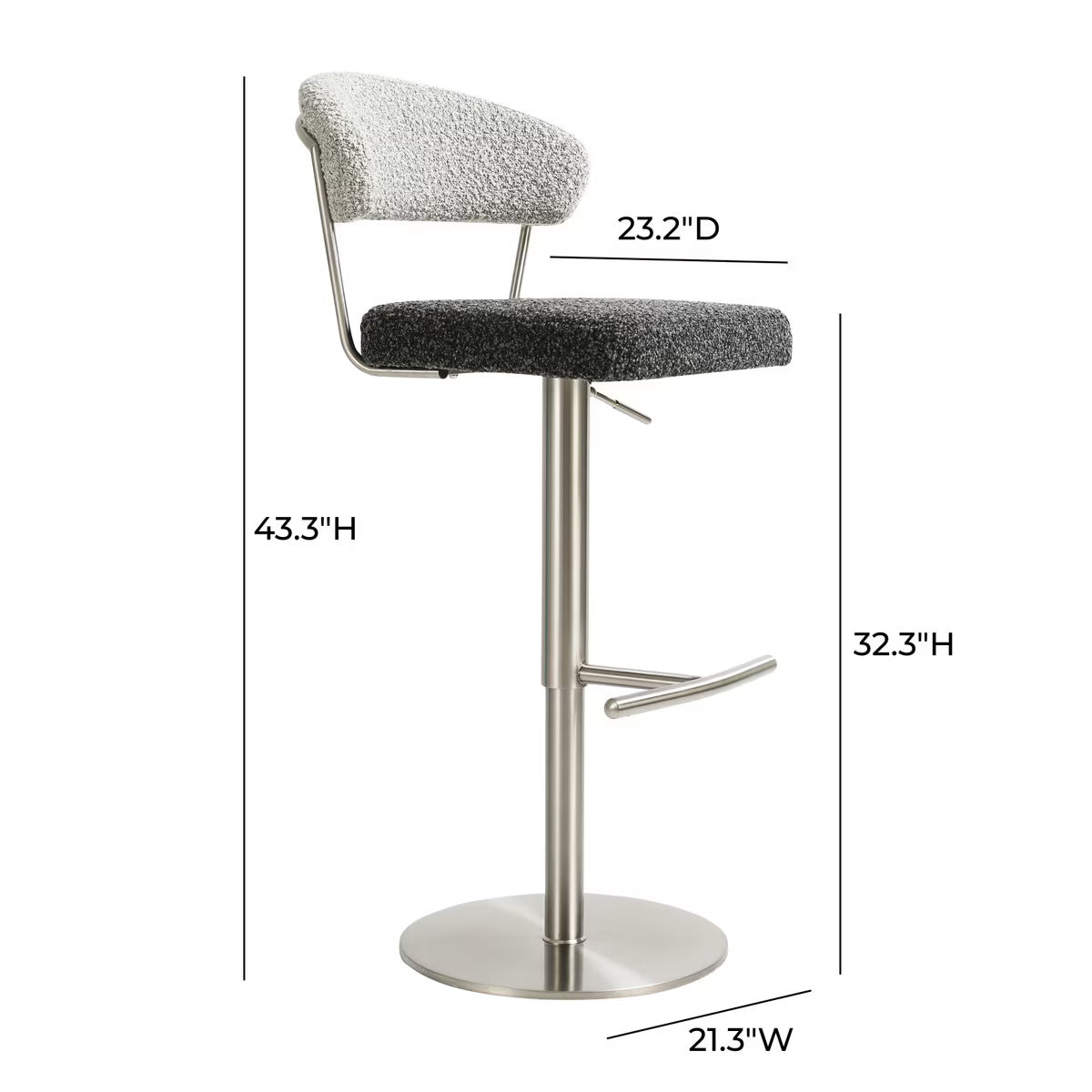 Tabouret réglable Boucle noir et gris Cosmo