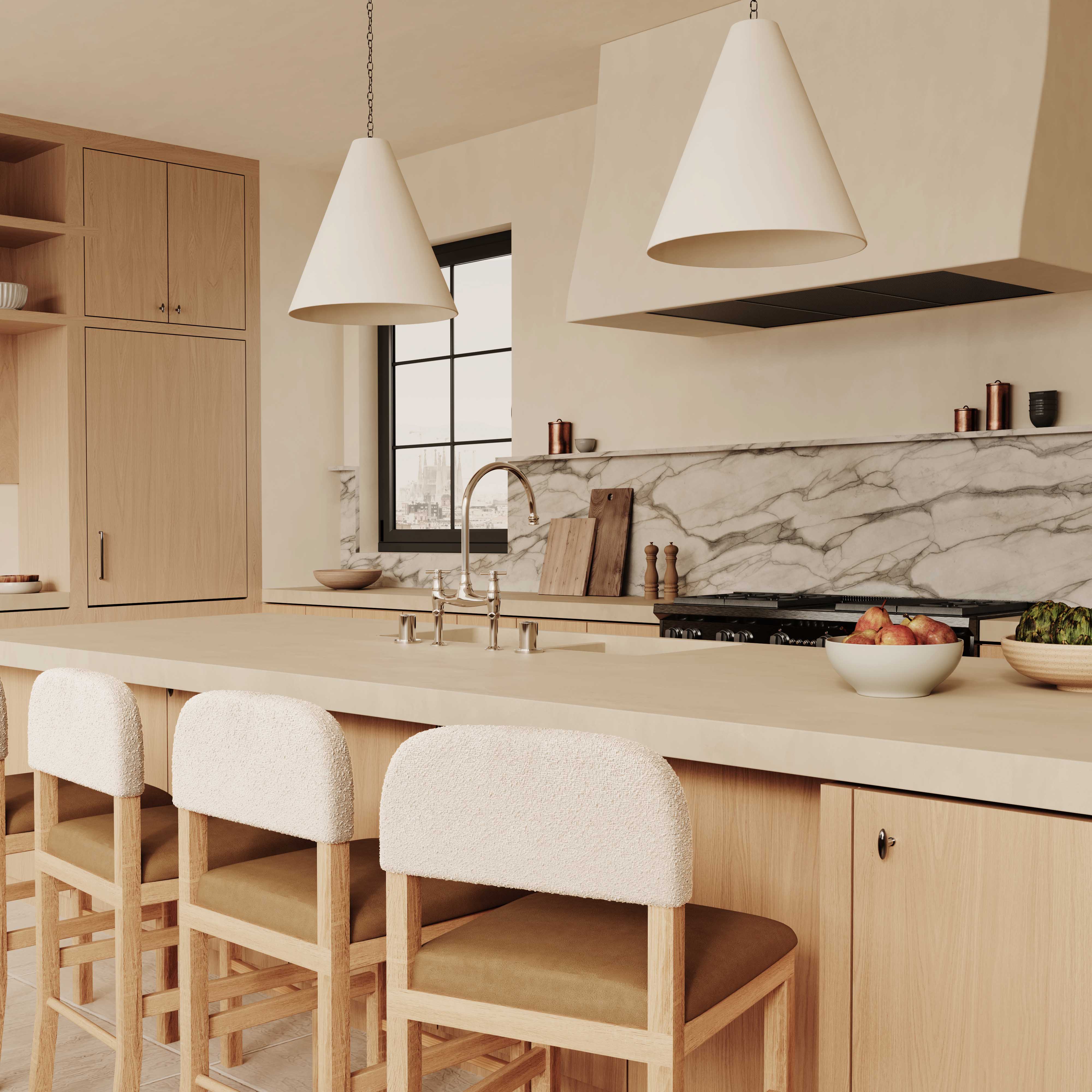 Tabouret de bar en velours Calla Cream Performance