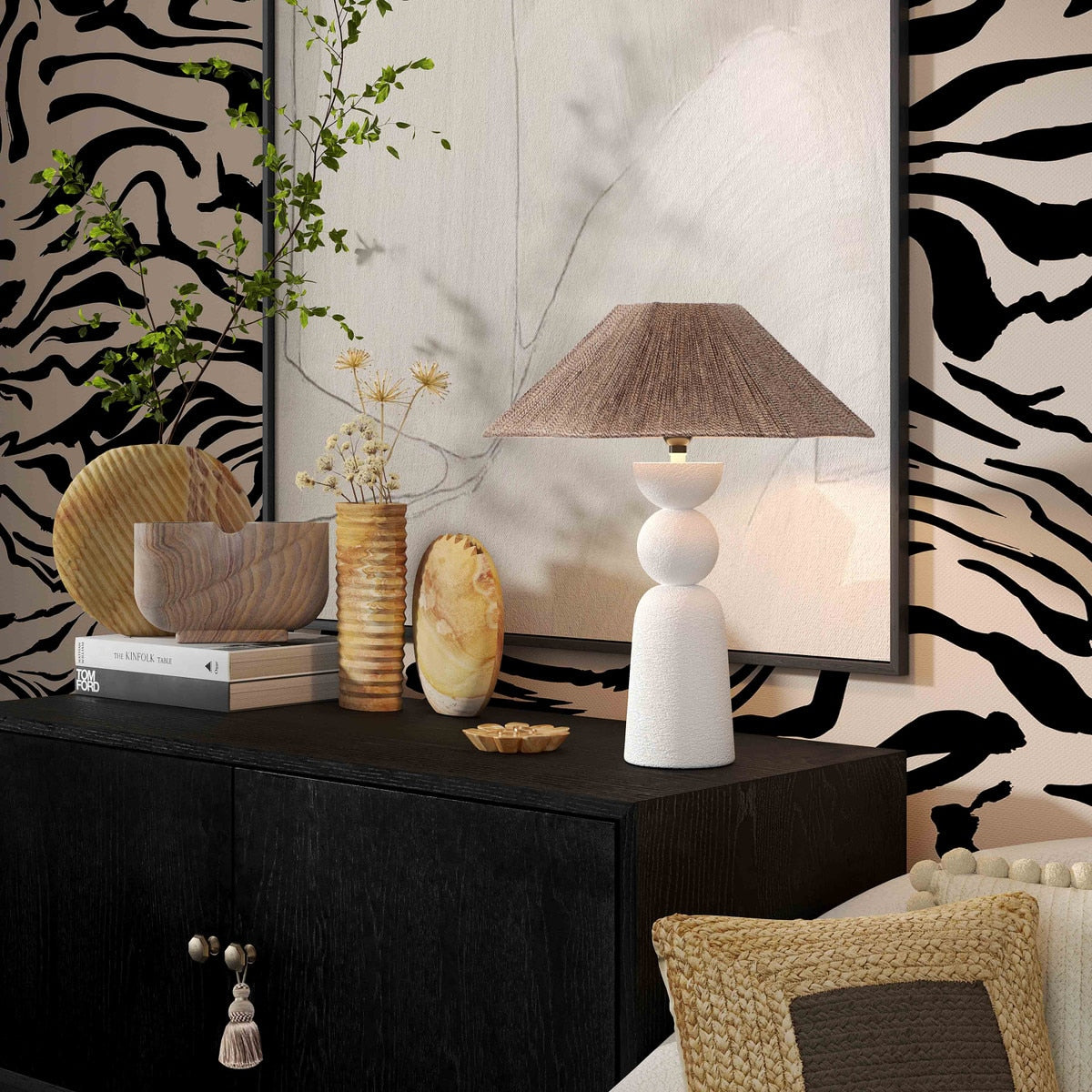 Lampe de table en corde naturelle shabby