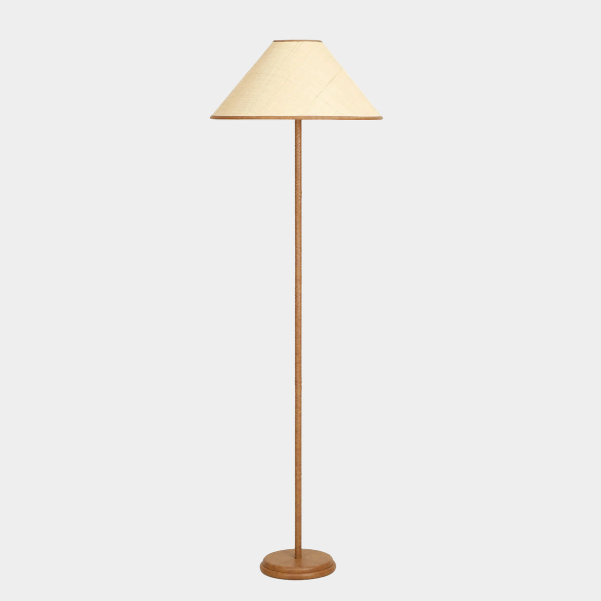 Keria Natural Vegan Leather and Raffia Contract-Grade Floor Lamp