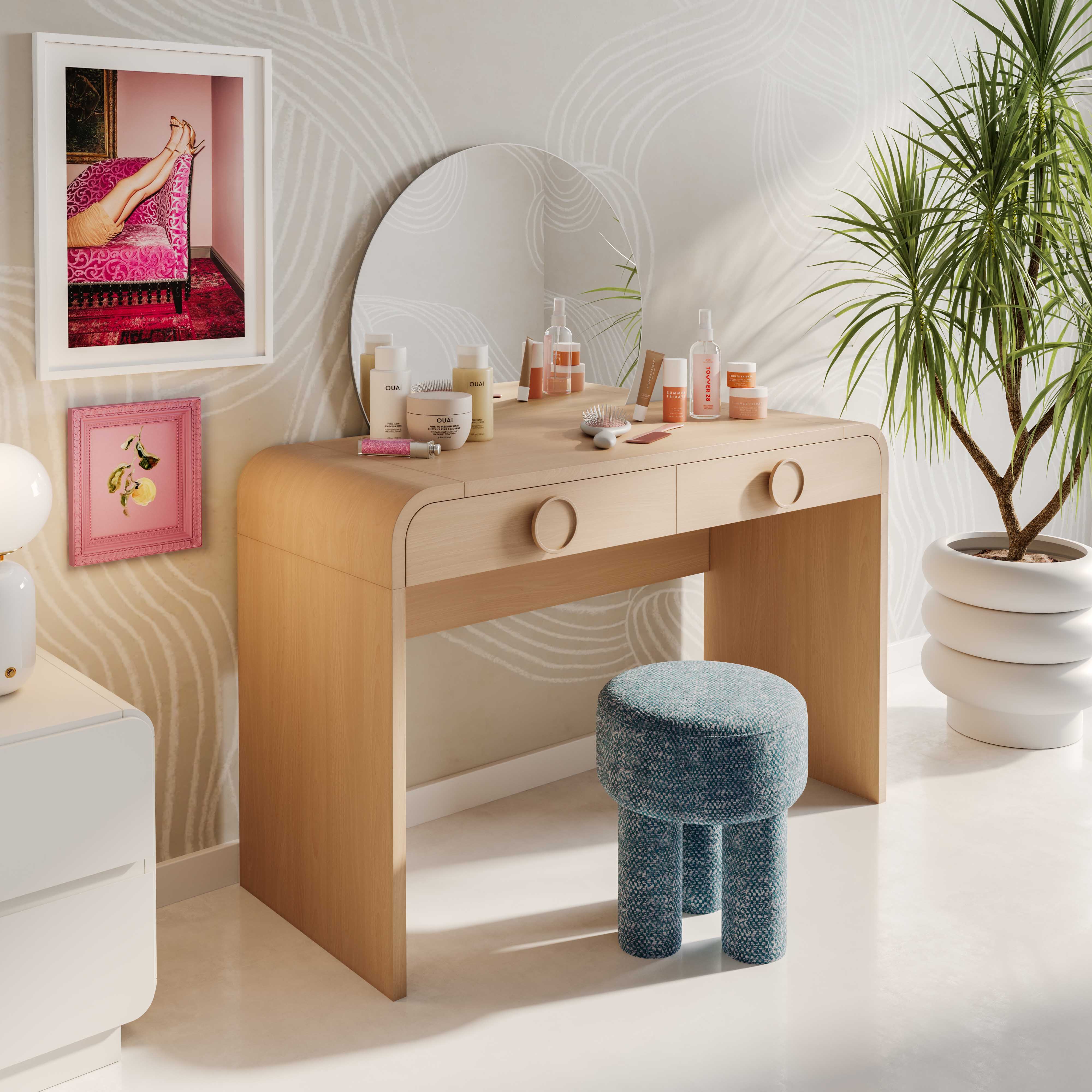 Moonrise 48 Natural Ash 2-Drawer Vanity Desk with Mirror