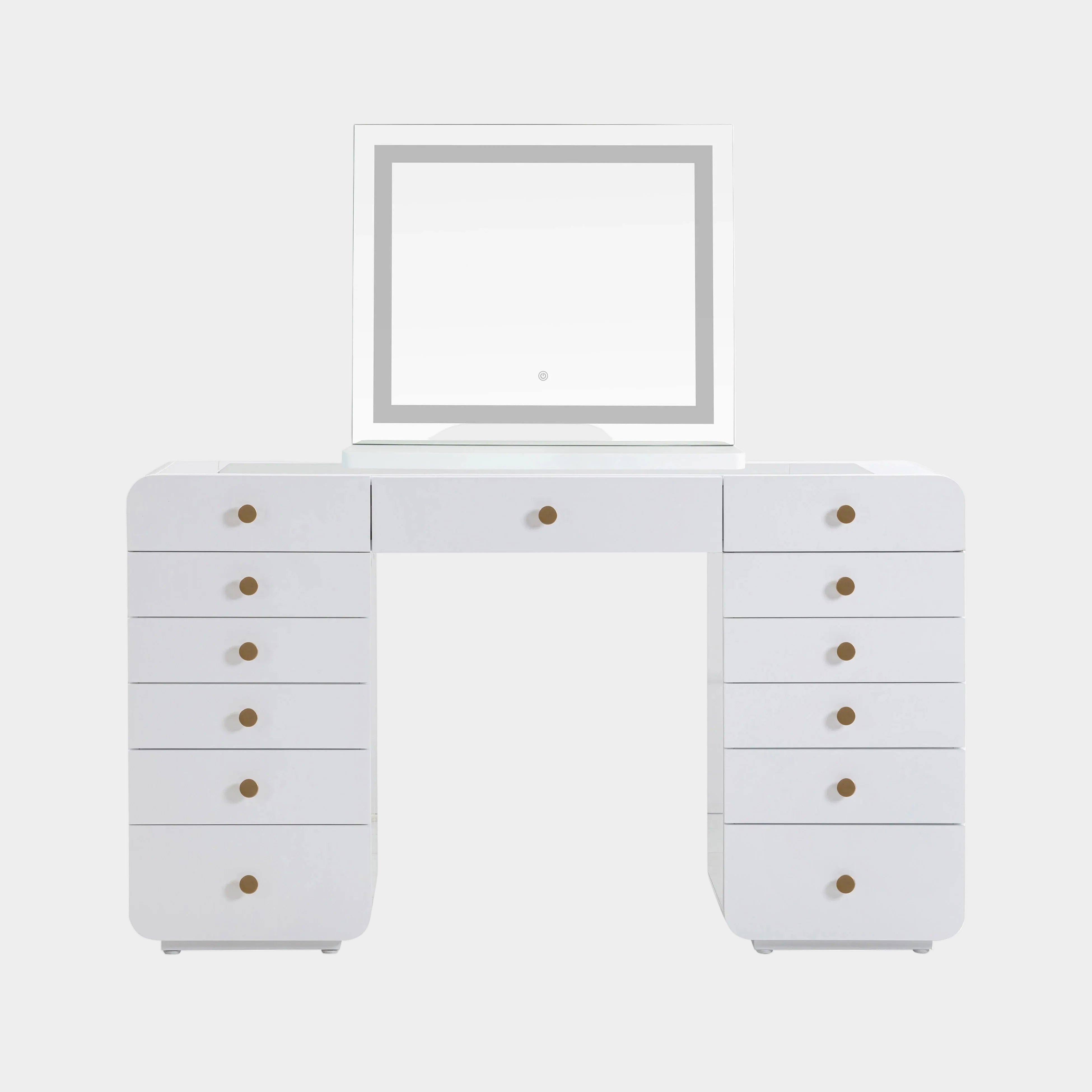 Hollywood 56" White Desk with LED Panel Vanity Mirror