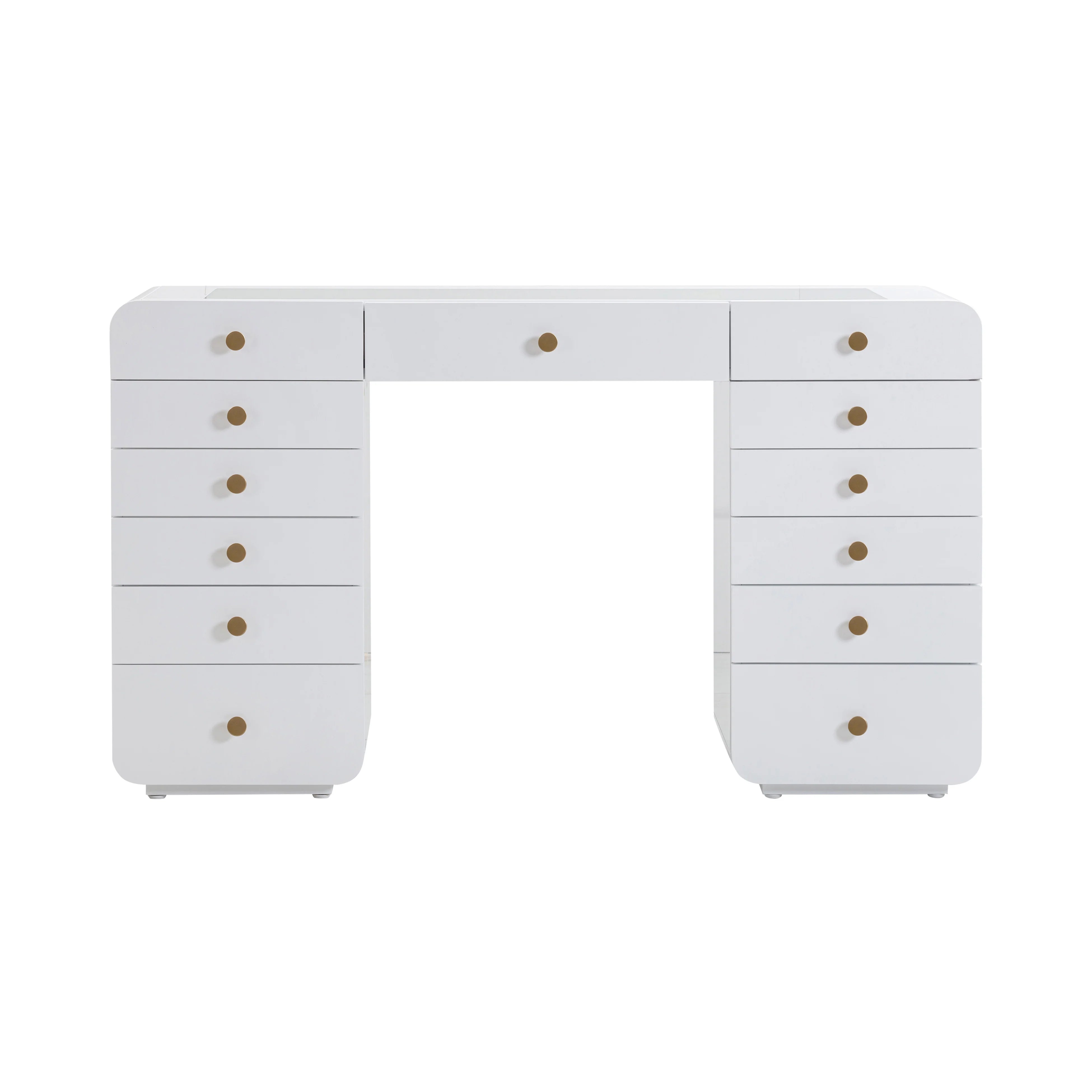 Hollywood 56" White Desk with LED Panel Vanity Mirror