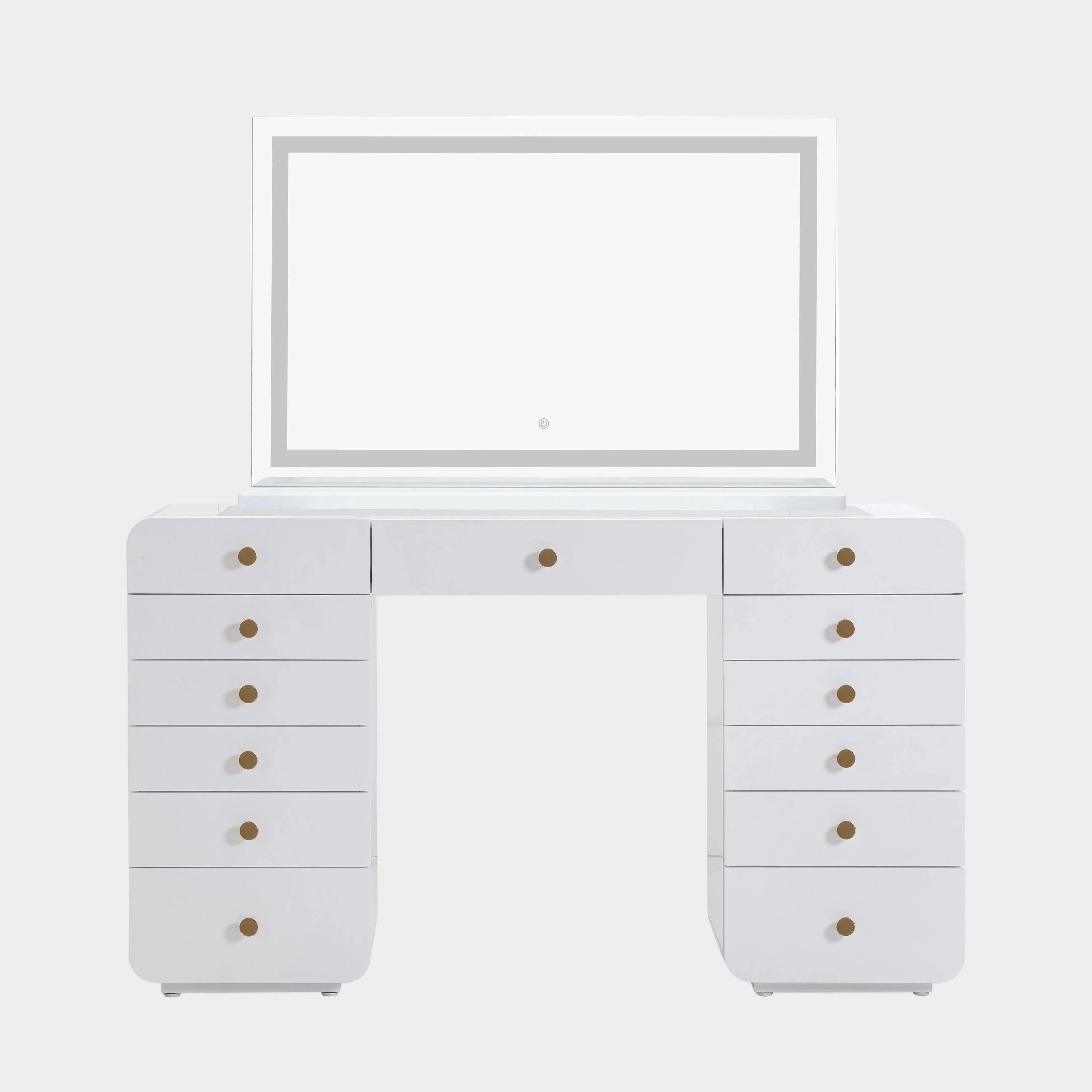 Hollywood 56" White Desk with LED Panel Vanity Mirror