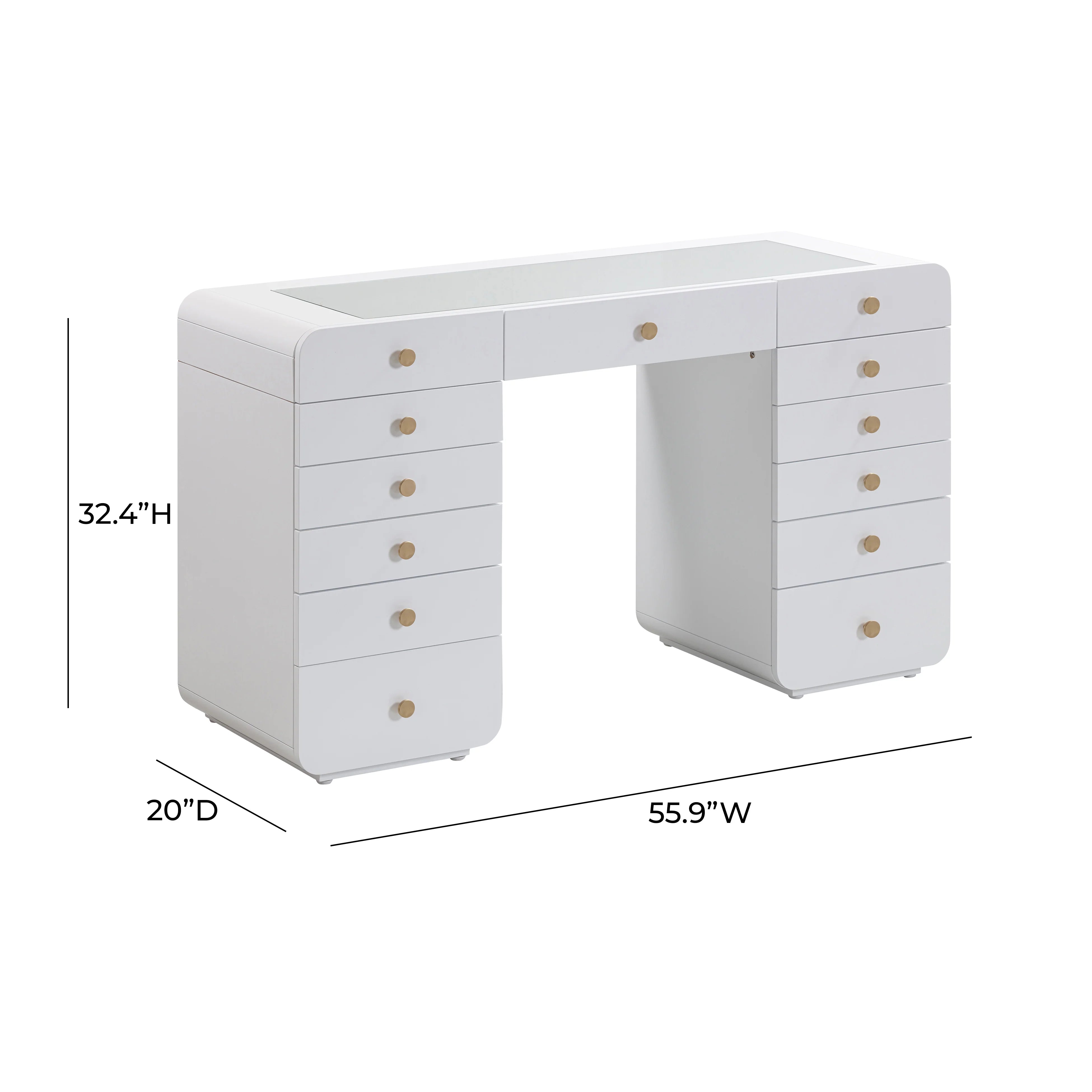 Hollywood 56" White Desk with LED Panel Vanity Mirror