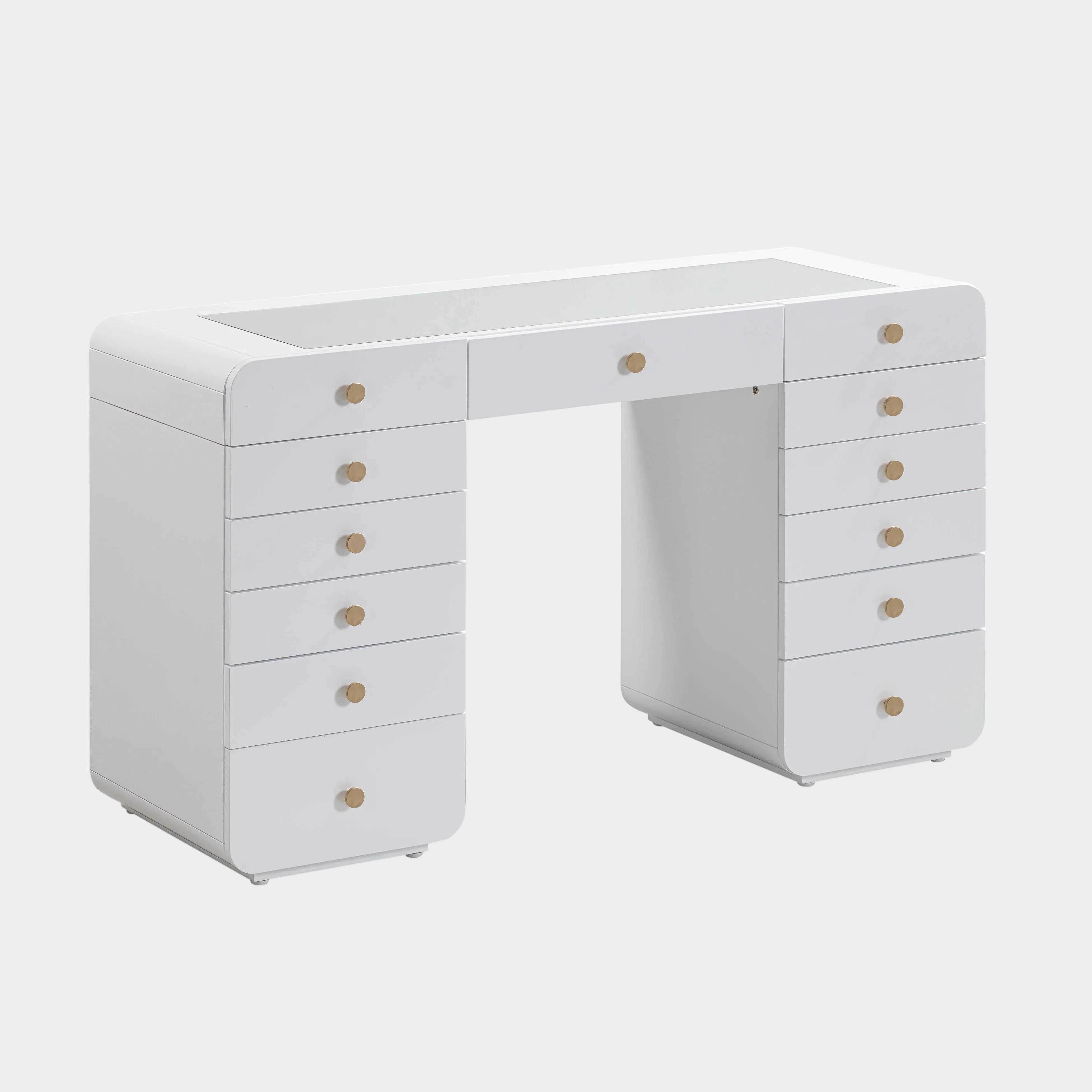 Hollywood 56" White 13-Drawer Vanity Desk