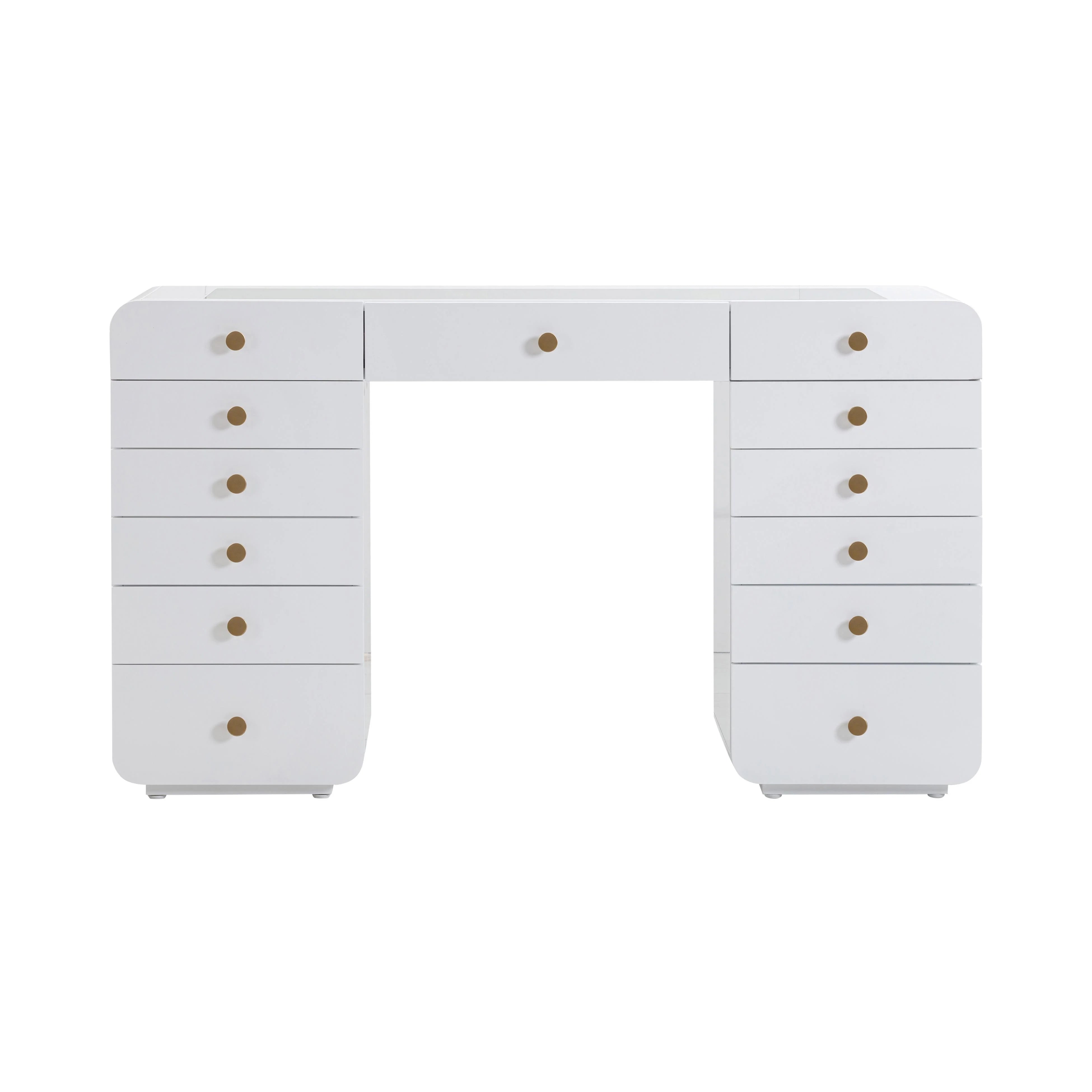 Hollywood 56" White 13-Drawer Vanity Desk