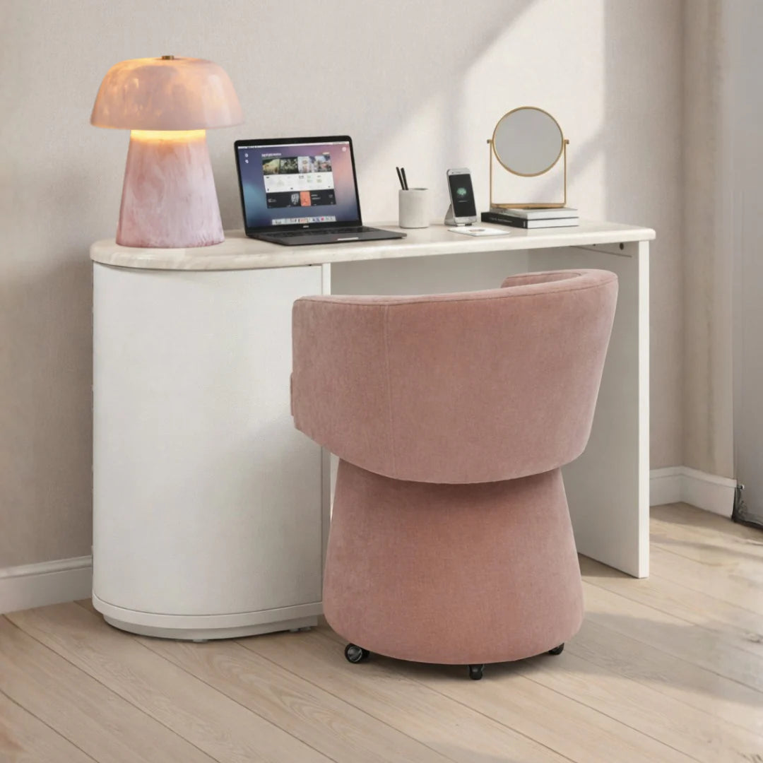 Marlene 47" Cream Faux Travertine Vanity Desk