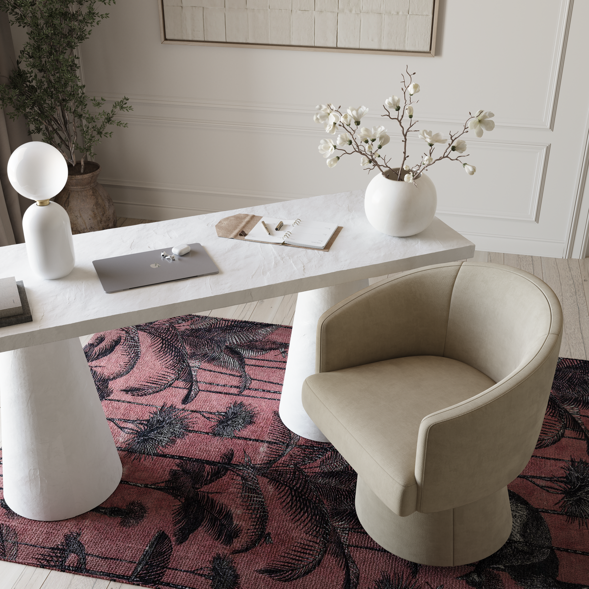 Chaise de bureau roulante en chenille recyclée Kristen Light