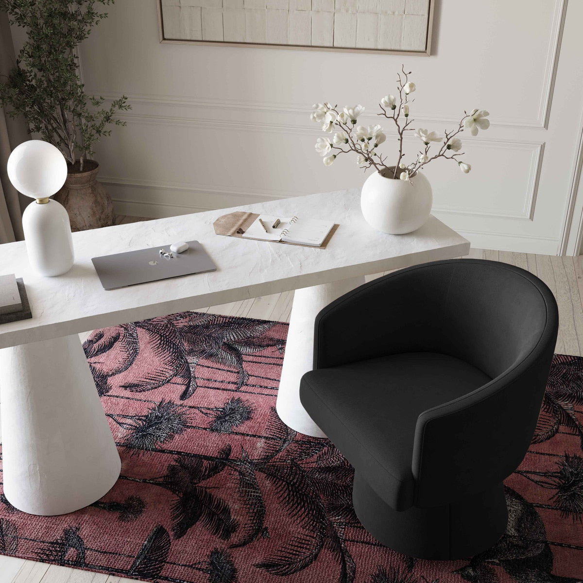 Chaise de bureau à roulettes en chenille recyclée Kristen Black