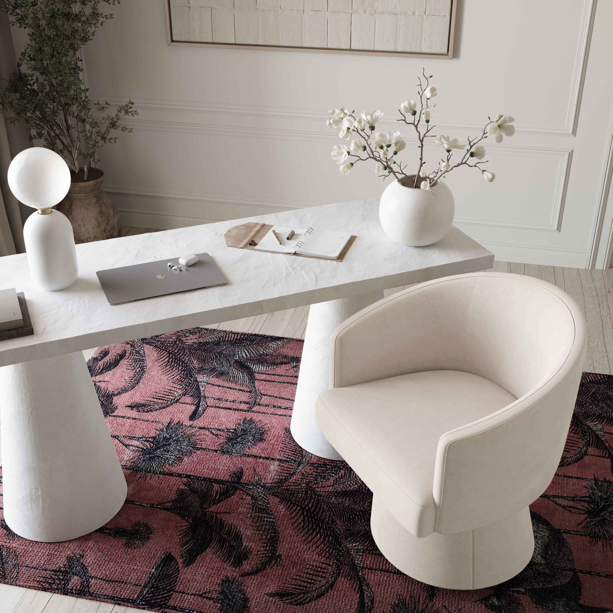 Chaise de bureau à roulettes en chenille recyclée Kristen Cream