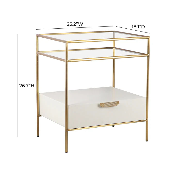 Darla Cream Glass Nightstand