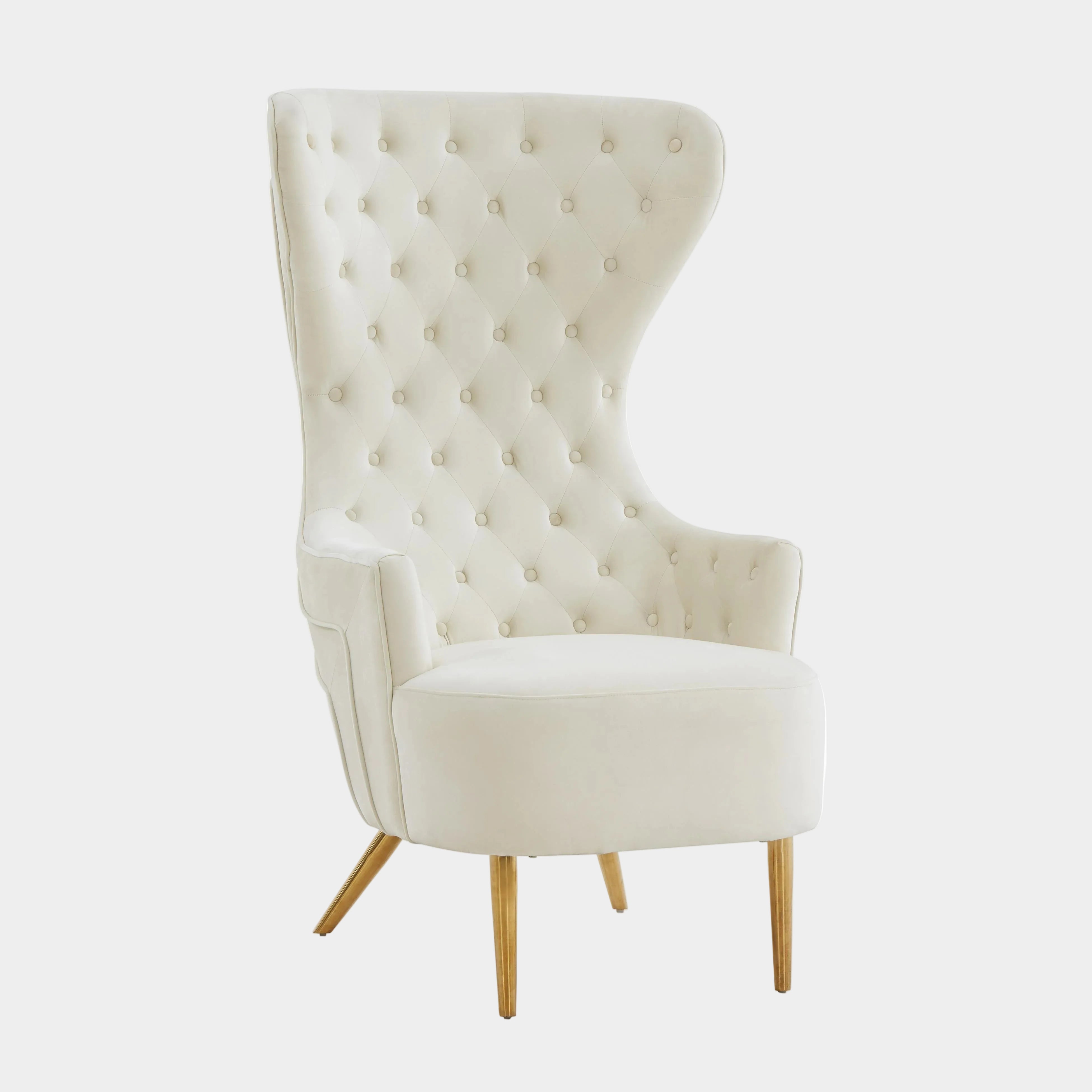 Fauteuil à oreilles en velours crème Jezebel par Inspire Me! Home Décor