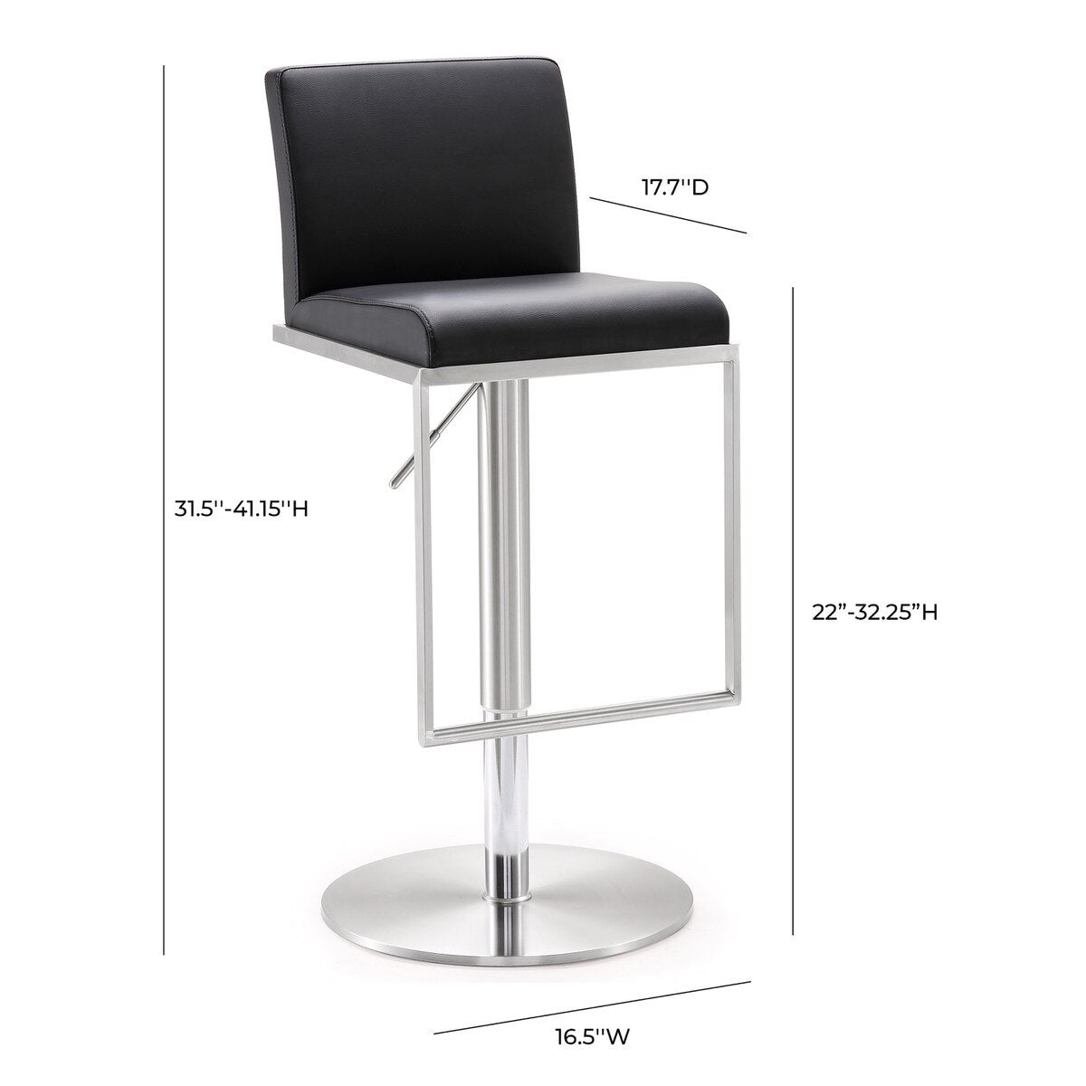Tabouret réglable en cuir végétalien Amalfi Black Performance