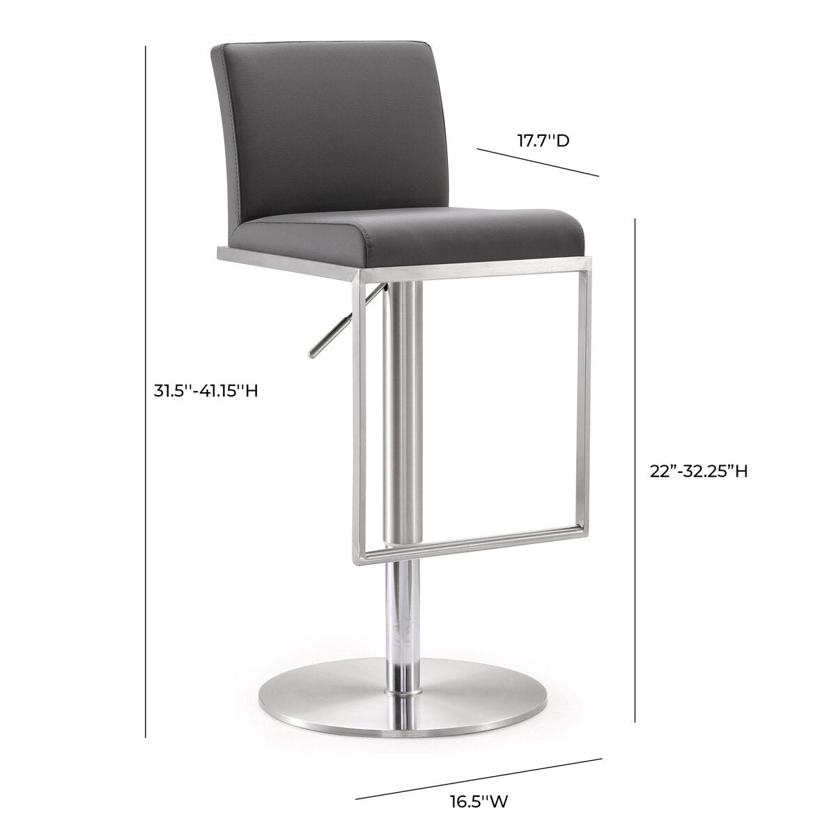 Tabouret réglable en cuir végétalien gris Amalfi Performance