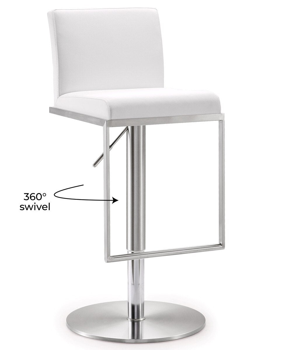 Tabouret réglable en cuir végétalien Amalfi White Performance
