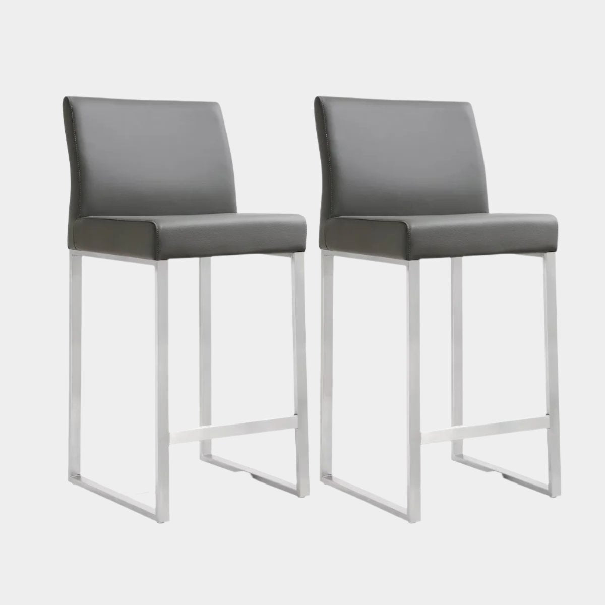 Tabouret de bar en cuir vegan et acier inoxydable gris Denmark Performance - Lot de 2