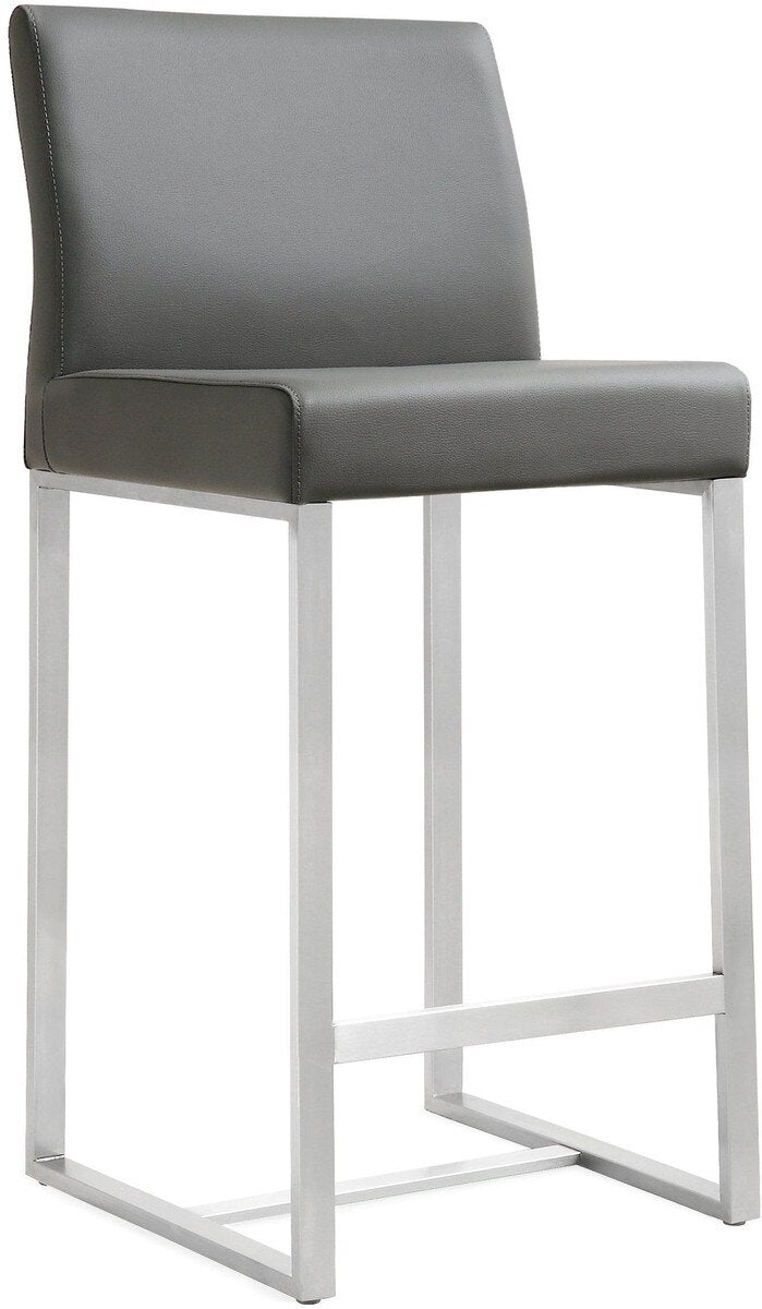 Tabouret de bar en cuir vegan et acier inoxydable gris Denmark Performance - Lot de 2