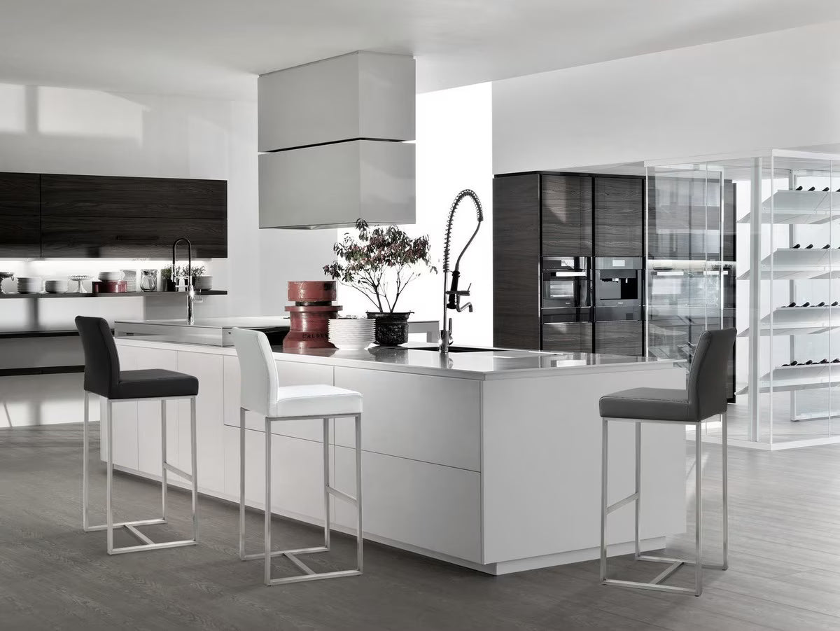 Tabouret de bar en cuir vegan et acier inoxydable gris Denmark Performance - Lot de 2