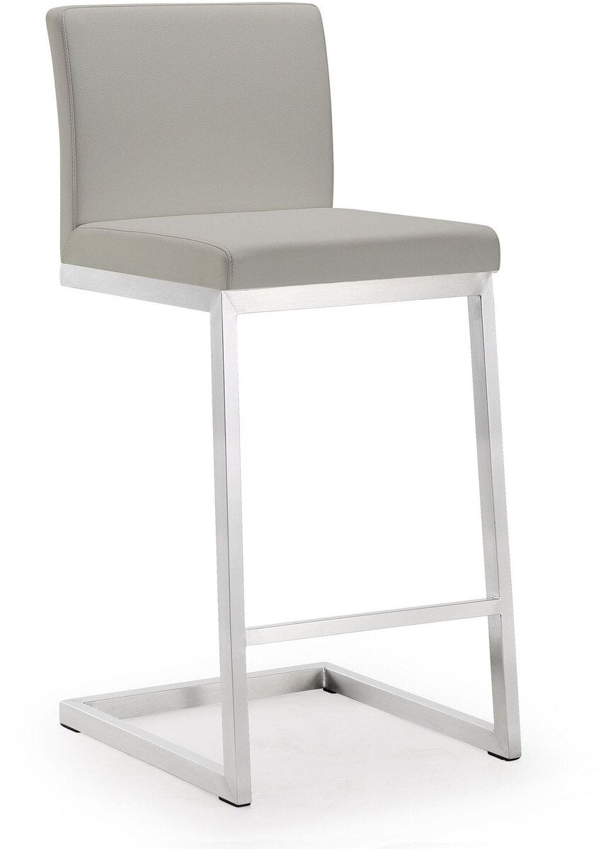 Tabouret de bar en cuir vegan et acier inoxydable Parma Light Grey Performance - Lot de 2