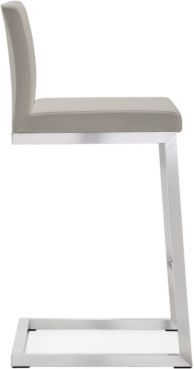 Tabouret de bar en cuir vegan et acier inoxydable Parma Light Grey Performance - Lot de 2