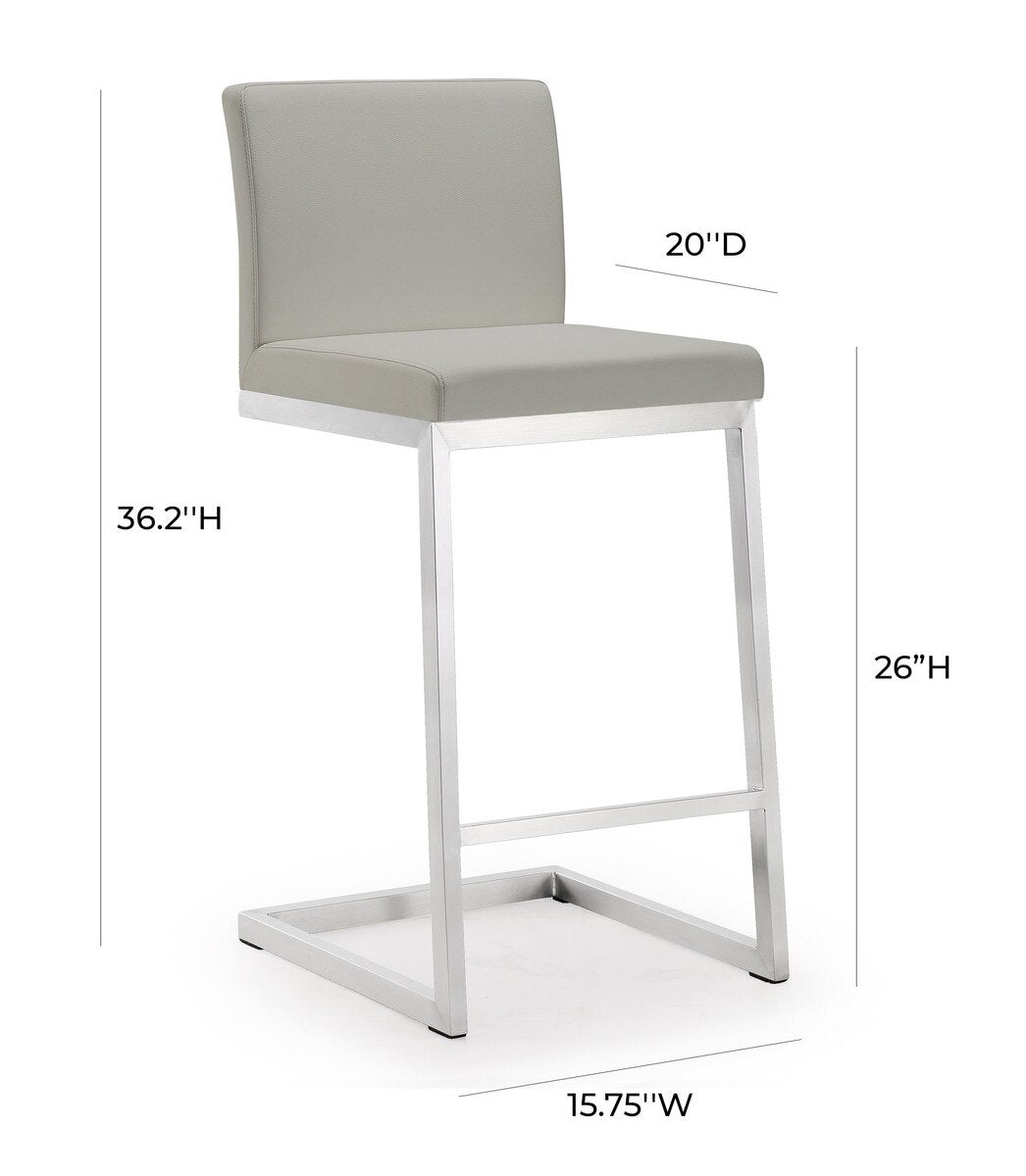 Tabouret de bar en cuir vegan et acier inoxydable Parma Light Grey Performance - Lot de 2