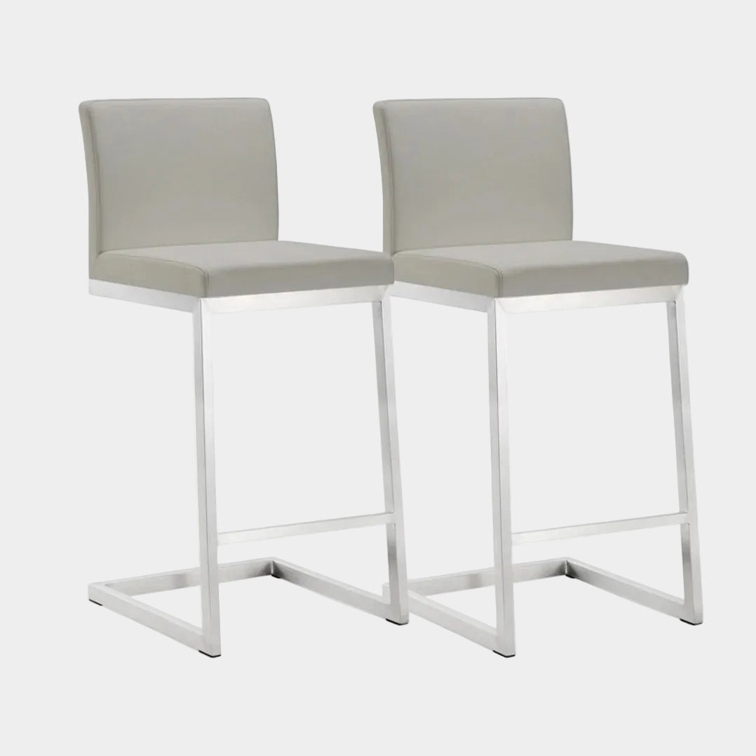 Tabouret de bar en cuir vegan et acier inoxydable Parma Light Grey Performance - Lot de 2