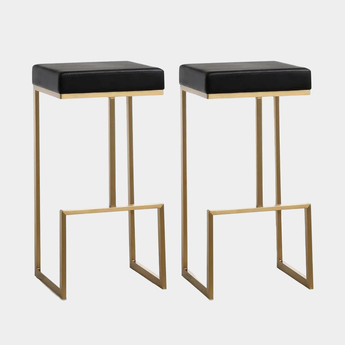 Ferrara Black Performance Vegan Leather and Gold Steel Barstool - Set of 2