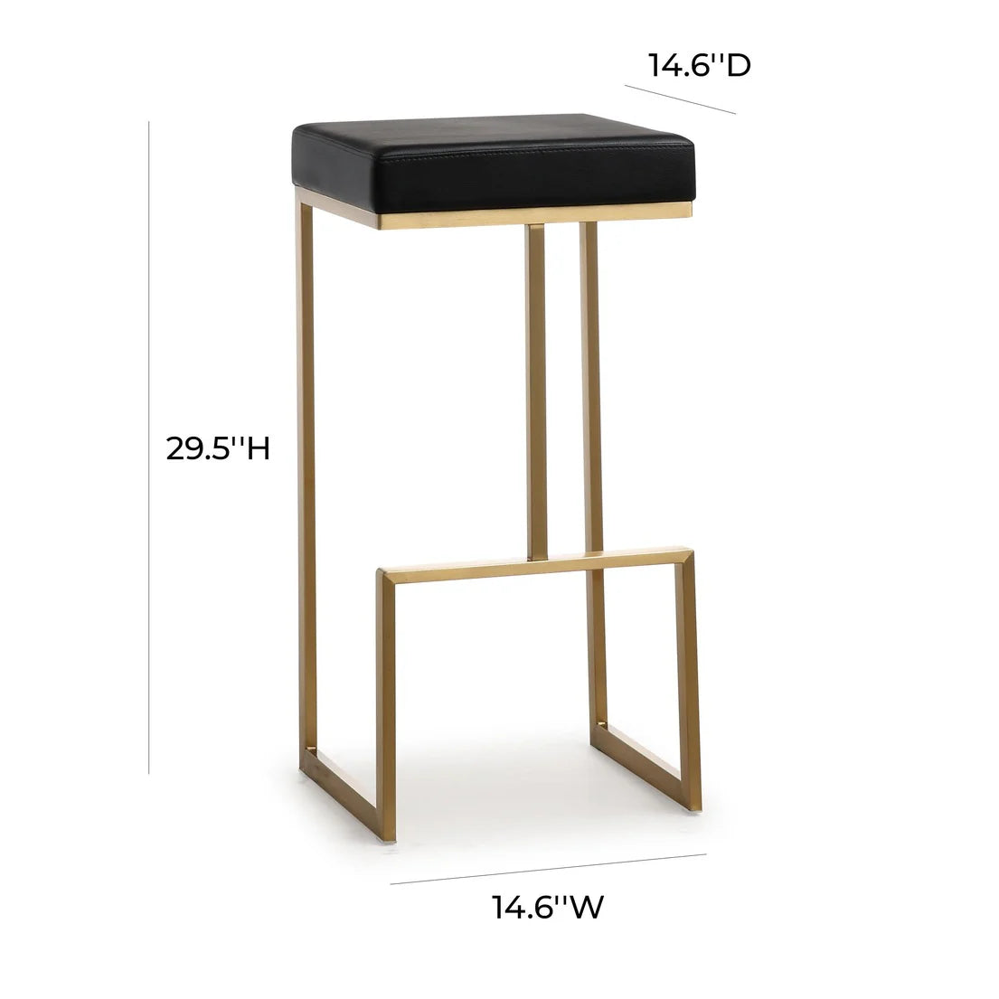 Ferrara Black Performance Vegan Leather and Gold Steel Barstool - Set of 2