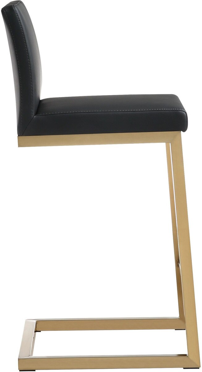 Tabouret de bar en cuir vegan noir et acier doré Parma Performance - Lot de 2