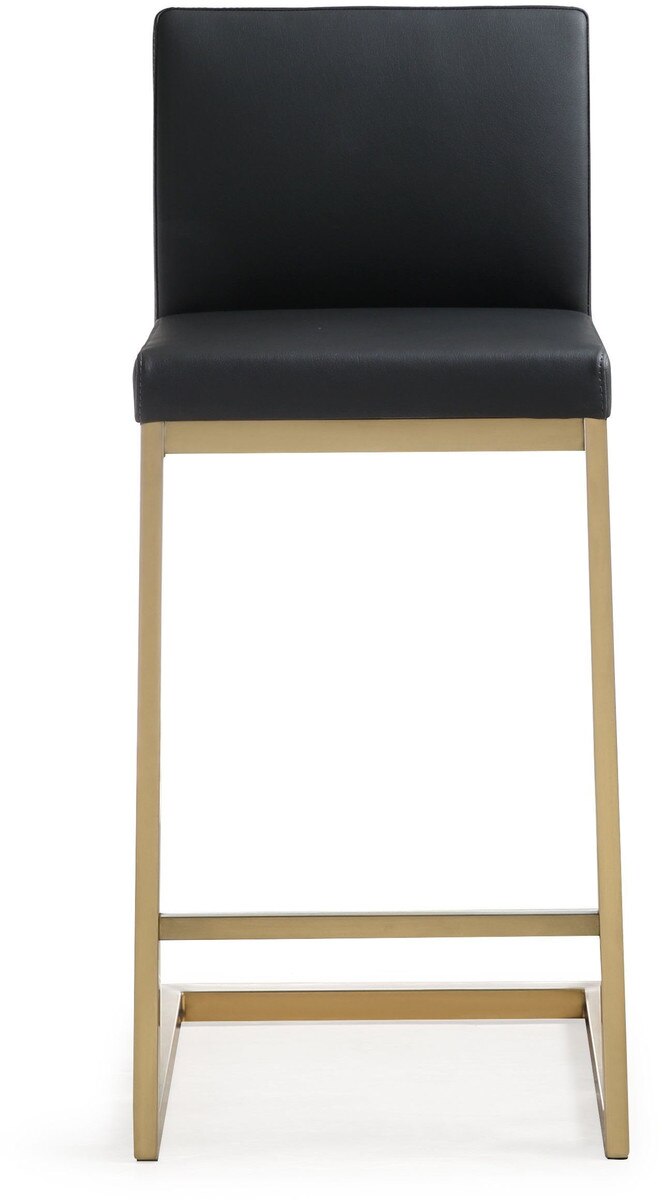 Tabouret de bar en cuir vegan noir et acier doré Parma Performance - Lot de 2
