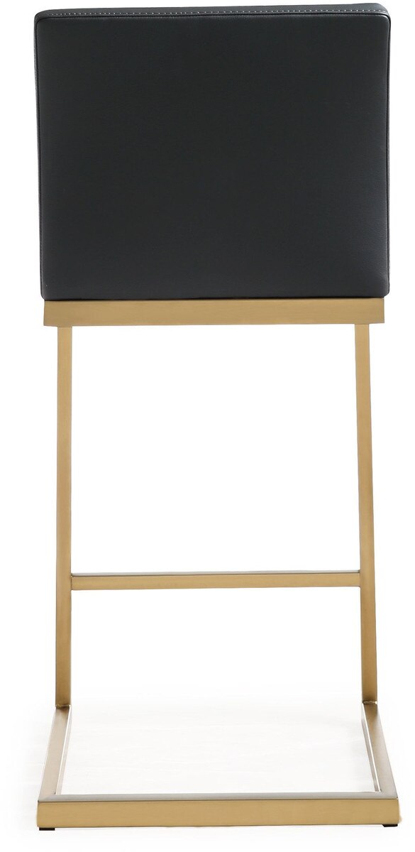 Tabouret de bar en cuir vegan noir et acier doré Parma Performance - Lot de 2