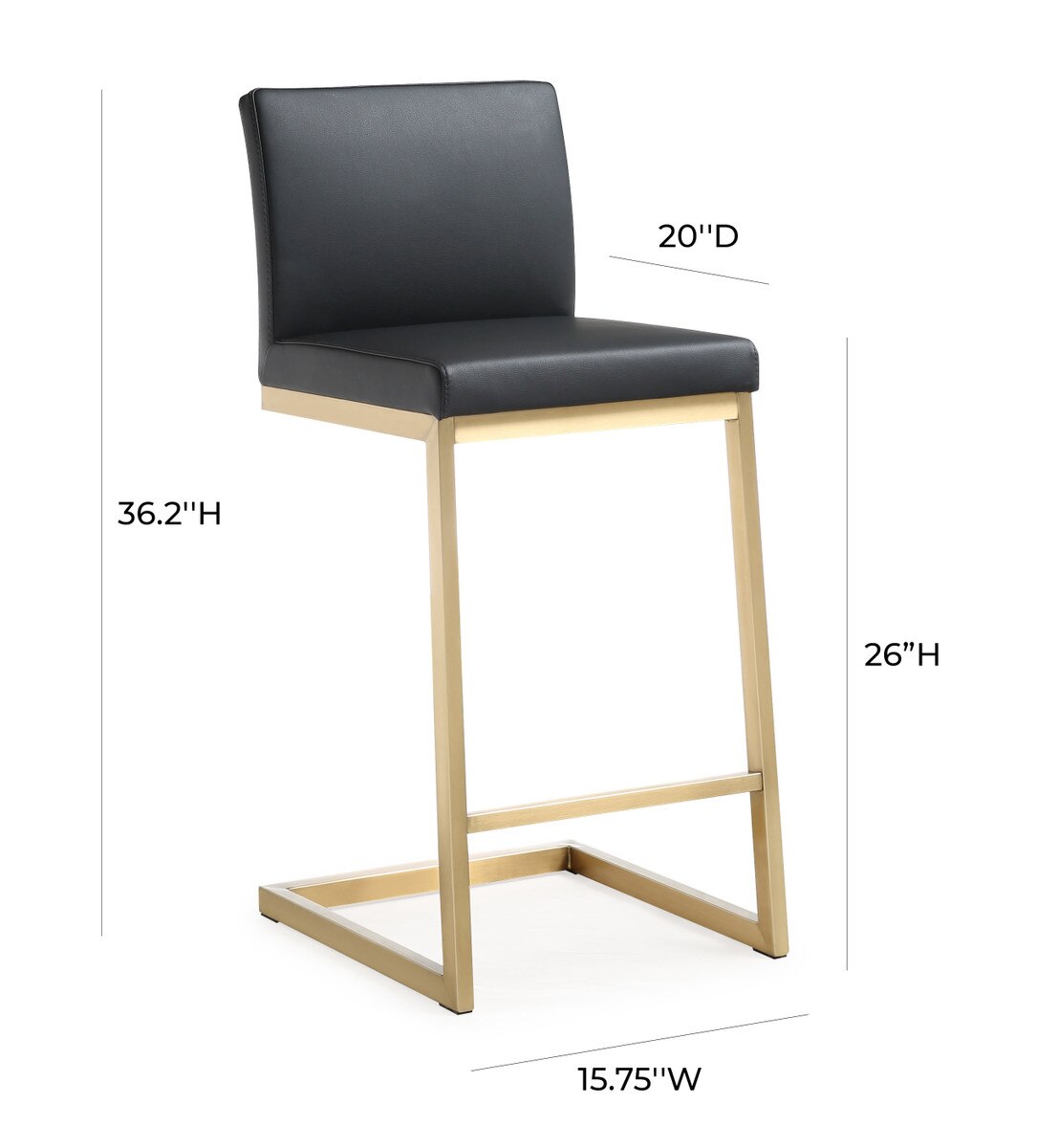 Tabouret de bar en cuir vegan noir et acier doré Parma Performance - Lot de 2