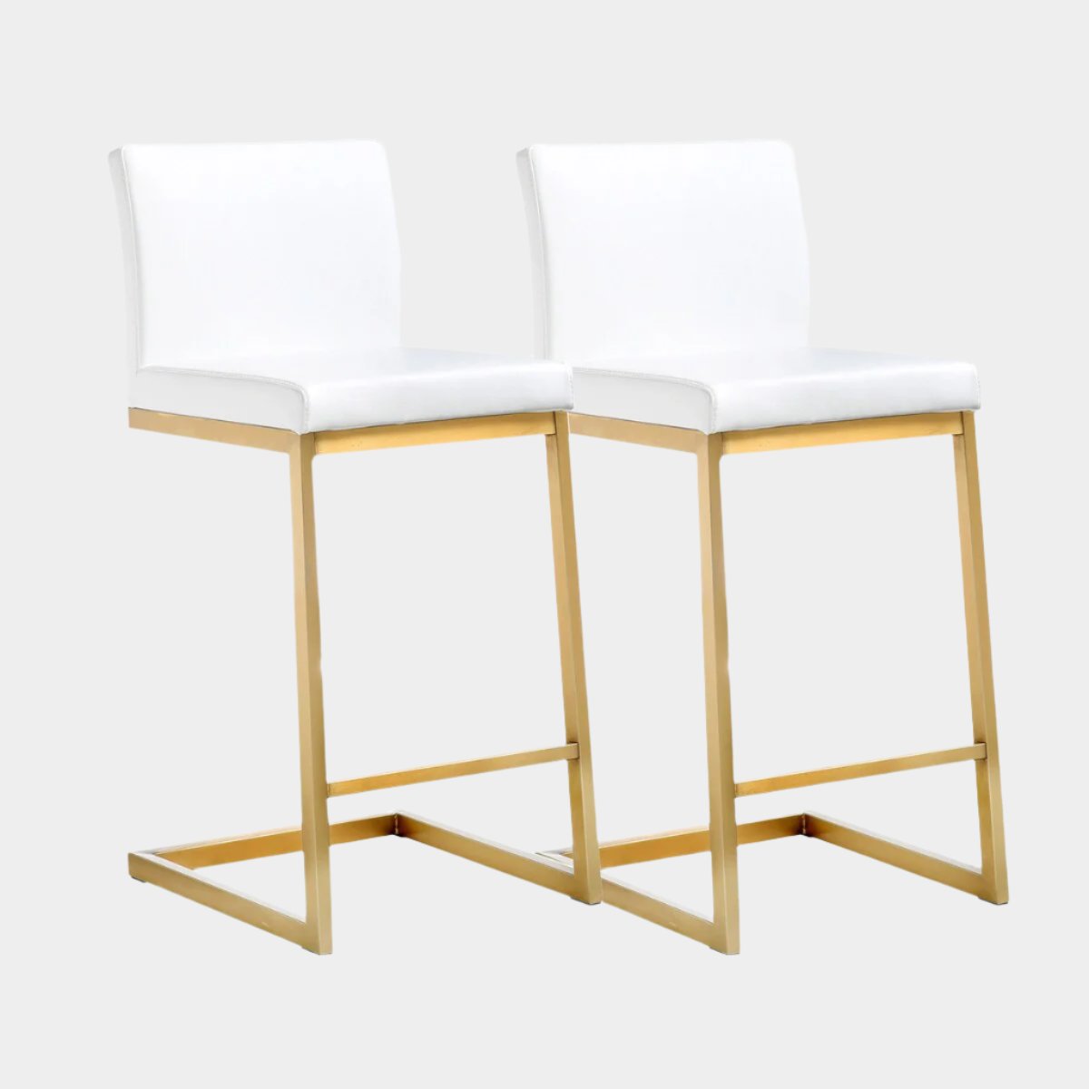 Tabouret de bar en cuir végétalien et acier doré Parma White Performance - Lot de 2