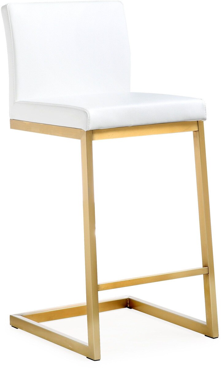 Tabouret de bar en cuir végétalien et acier doré Parma White Performance - Lot de 2