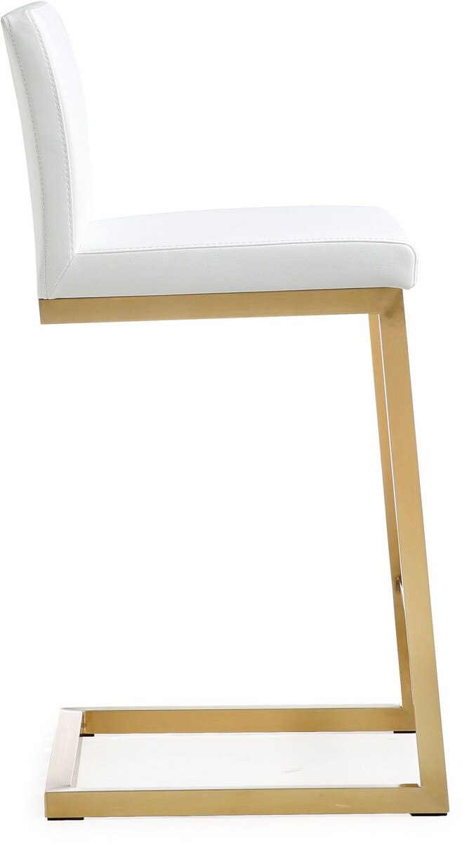 Tabouret de bar en cuir végétalien et acier doré Parma White Performance - Lot de 2