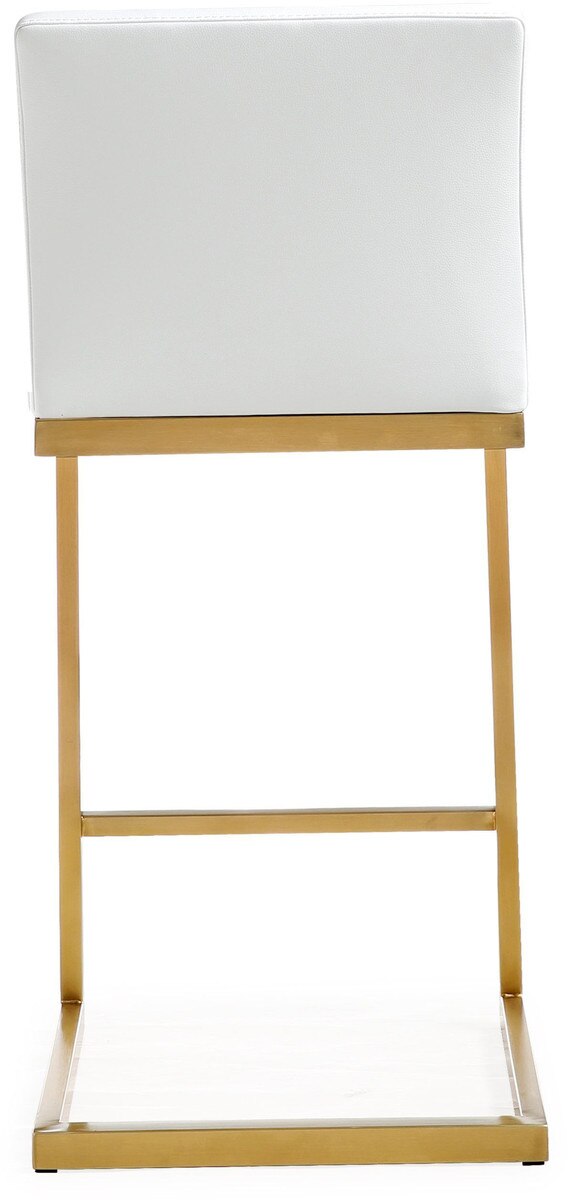 Tabouret de bar en cuir végétalien et acier doré Parma White Performance - Lot de 2