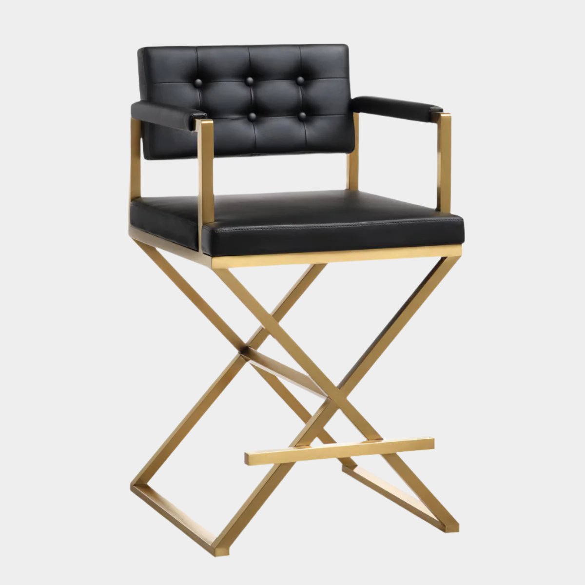 Tabouret de bar Director Black Performance en cuir végétalien et acier doré