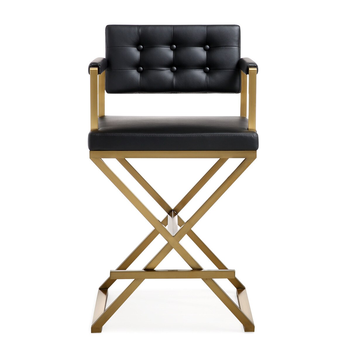 Tabouret de bar Director Black Performance en cuir végétalien et acier doré