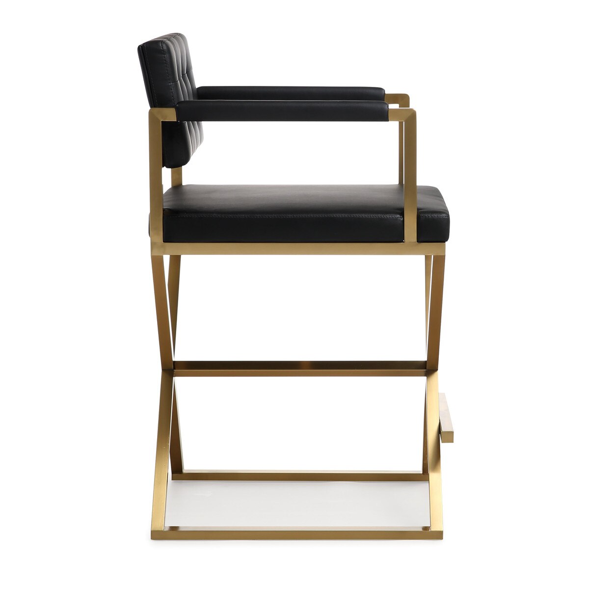 Tabouret de bar Director Black Performance en cuir végétalien et acier doré