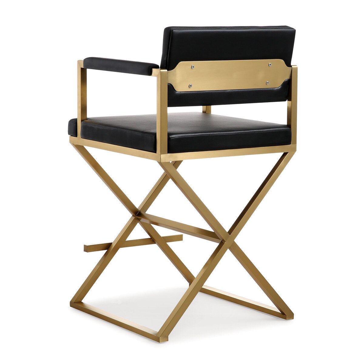 Tabouret de bar Director Black Performance en cuir végétalien et acier doré