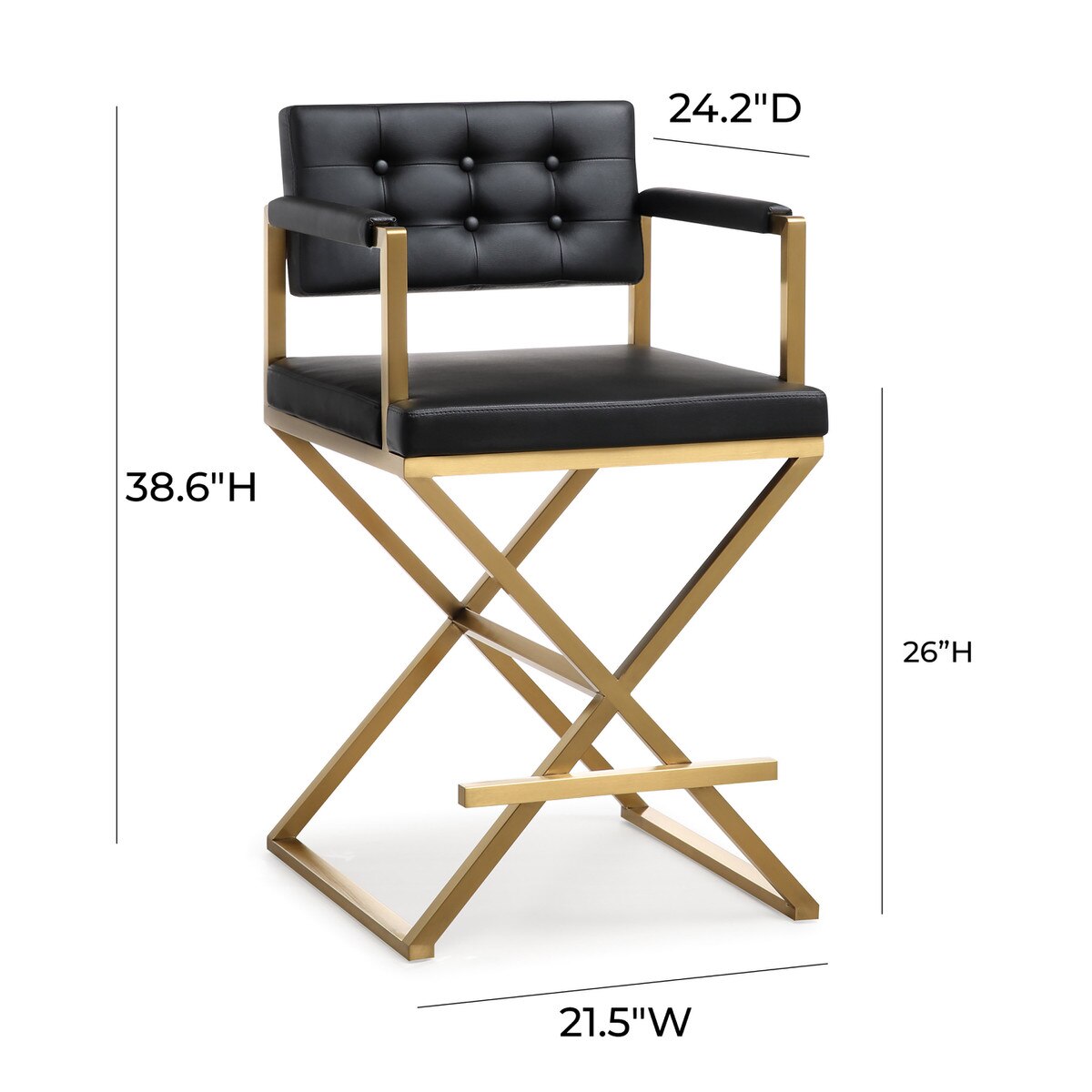 Tabouret de bar Director Black Performance en cuir végétalien et acier doré