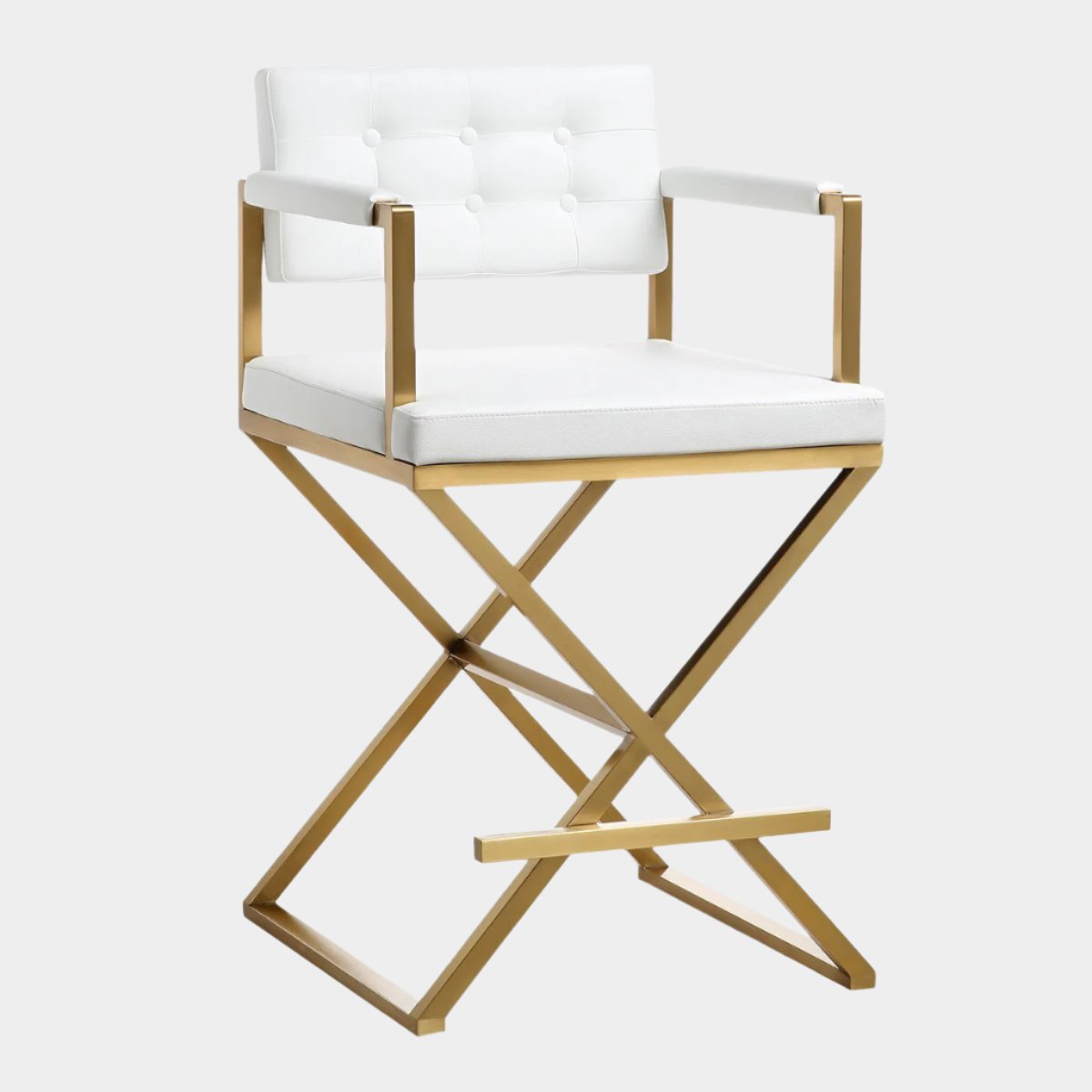 Tabouret de bar Director White Performance en cuir végétalien et acier doré