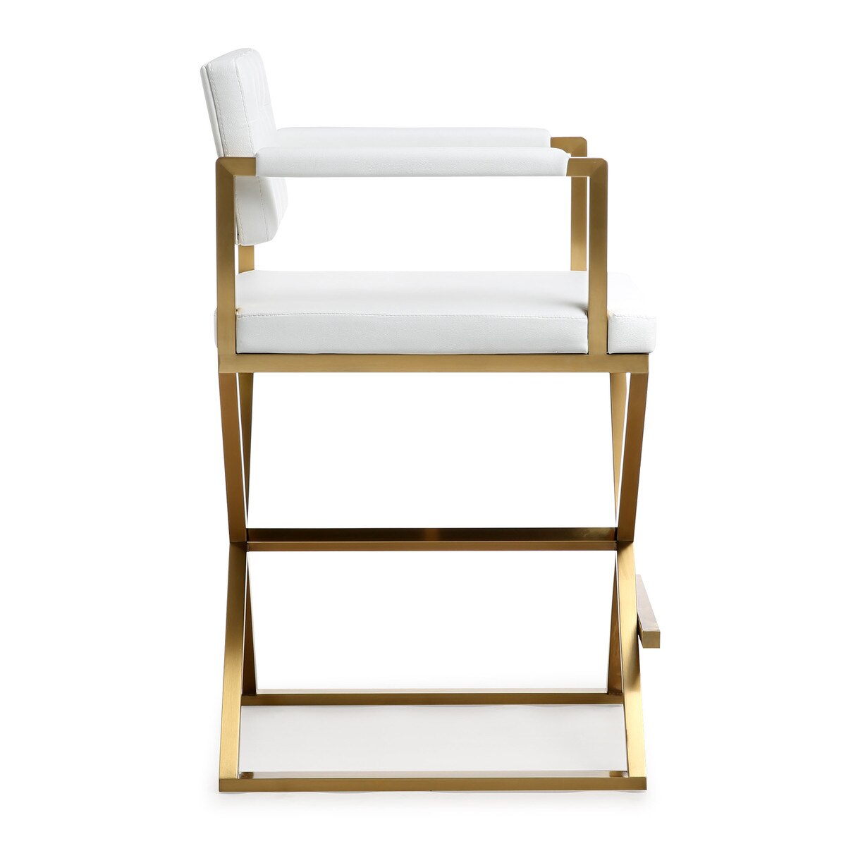 Tabouret de bar Director White Performance en cuir végétalien et acier doré