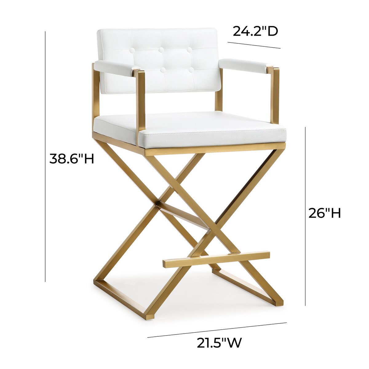 Tabouret de bar Director White Performance en cuir végétalien et acier doré