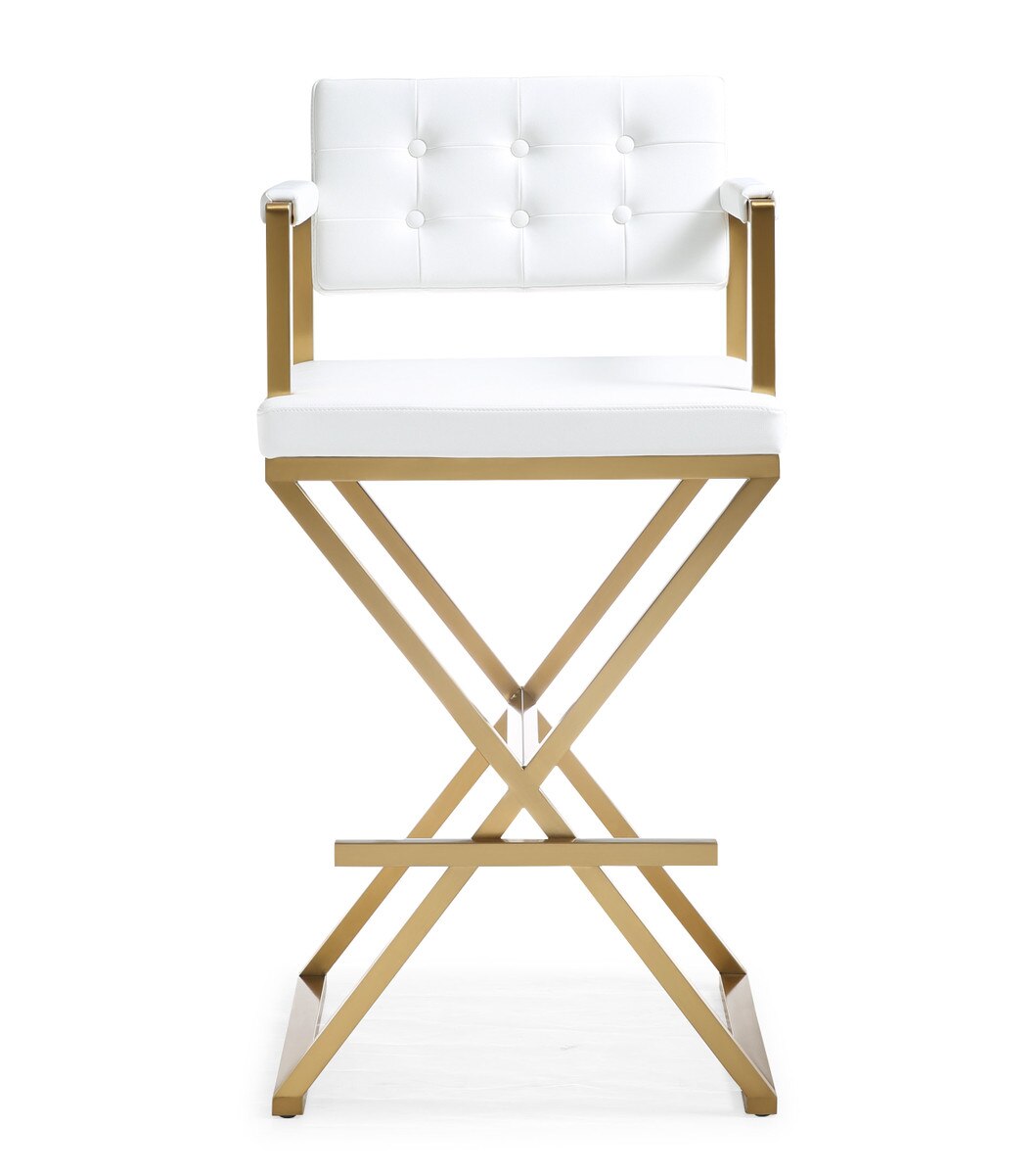 Tabouret de bar Director White Performance en cuir végétalien et acier doré